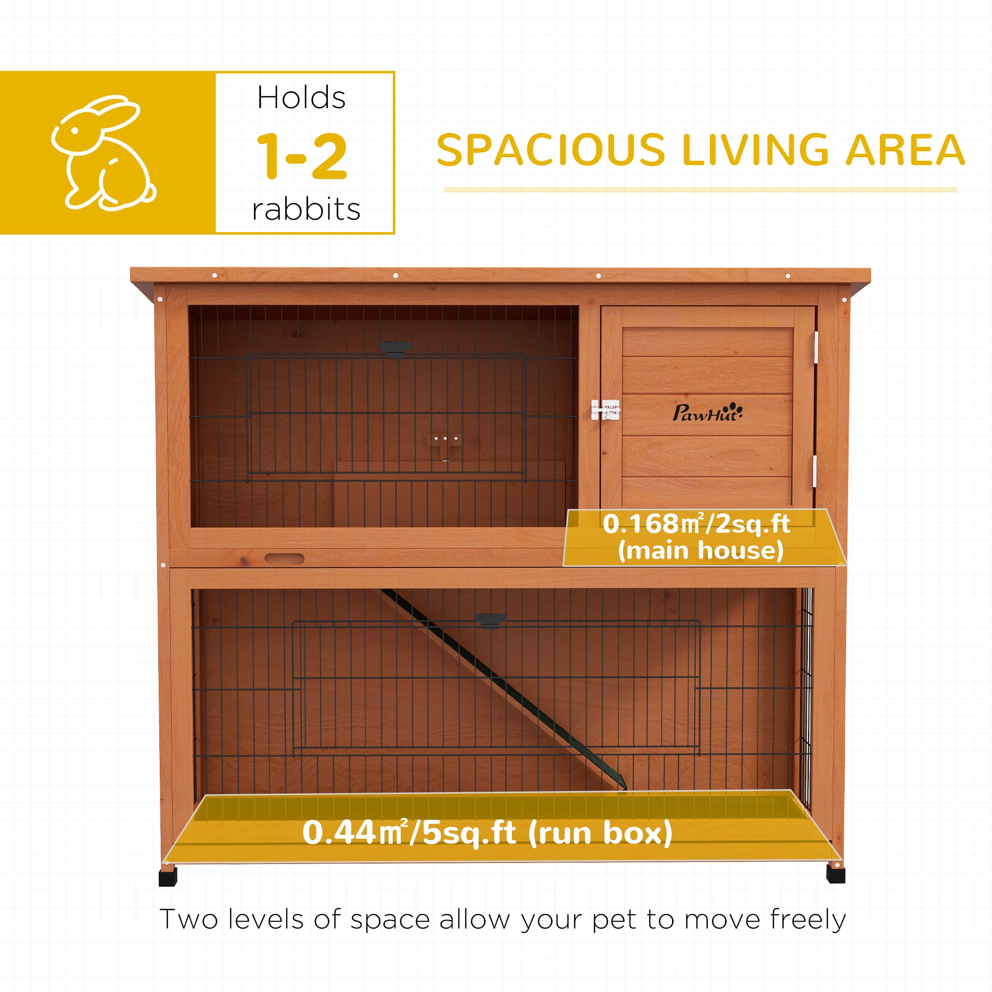 PawHut Rabbit Hutch Guinea Pig Hutch Wooden with No-Leak Tray, Asphalt Roof, Base, Antiseptic Wood Outdoor for 1-2 Rabbits 120 x 50 x 102cm - Orange