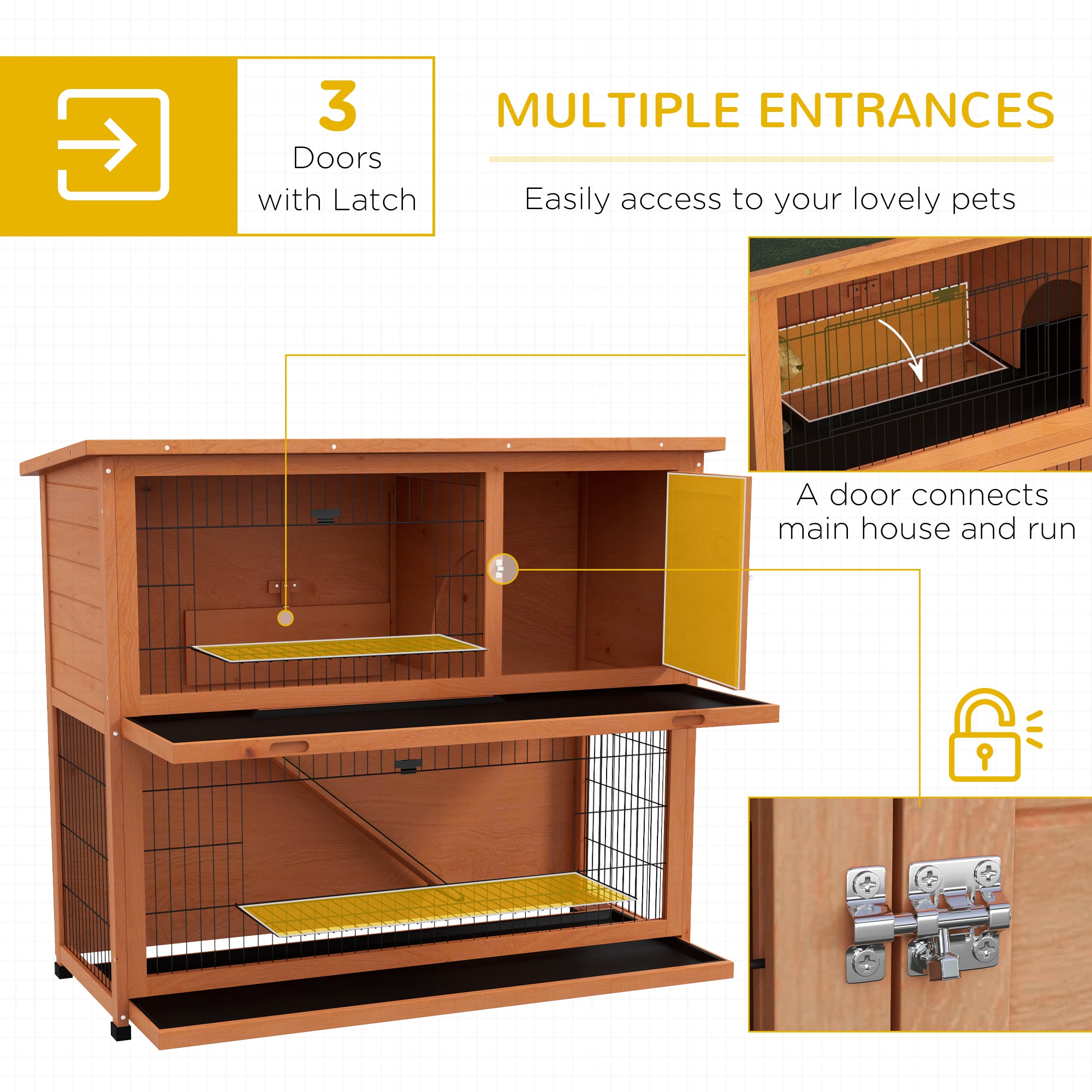 PawHut Rabbit Hutch Guinea Pig Hutch Wooden with No-Leak Tray, Asphalt Roof, Base, Antiseptic Wood Outdoor for 1-2 Rabbits 120 x 50 x 102cm - Orange