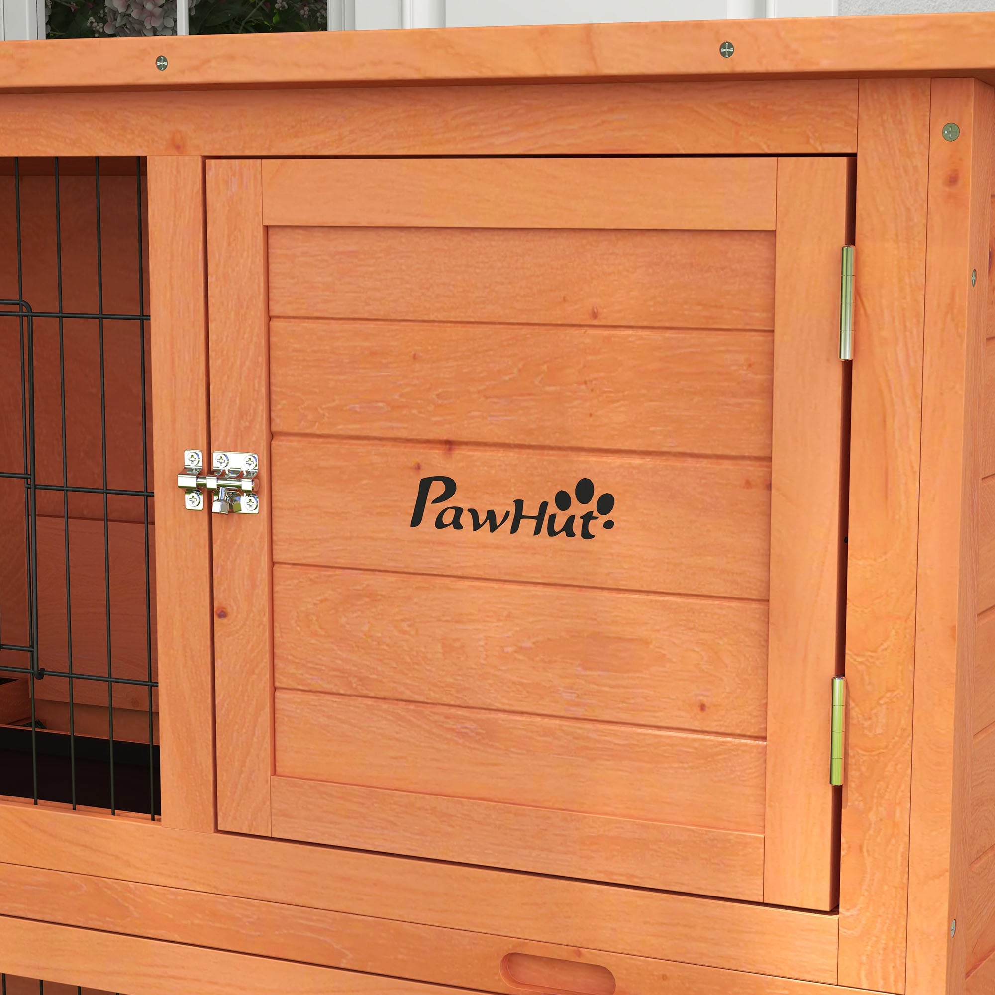 PawHut Rabbit Hutch Guinea Pig Hutch Wooden with No-Leak Tray, Asphalt Roof, Base, Antiseptic Wood Outdoor for 1-2 Rabbits 120 x 50 x 102cm - Orange