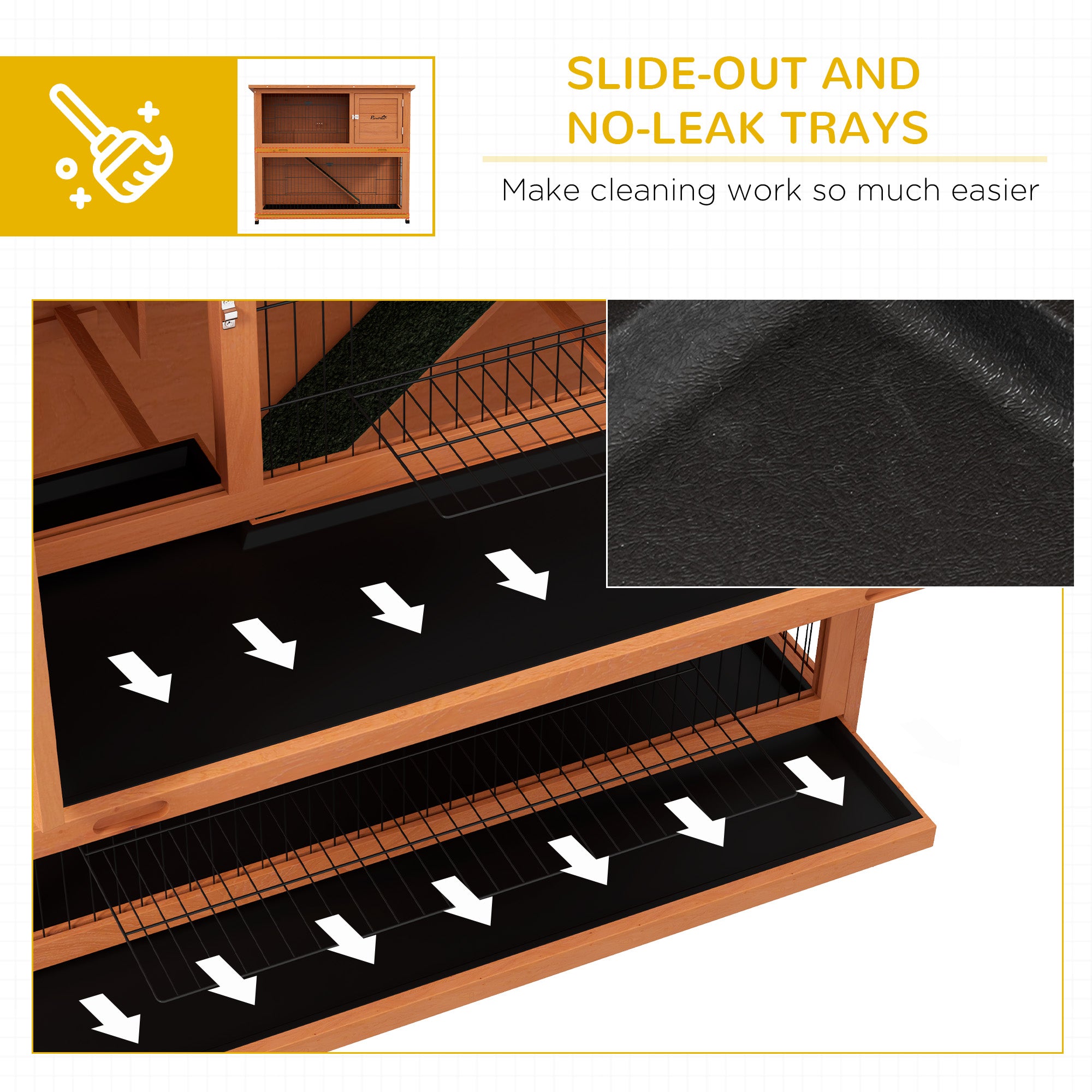 PawHut Rabbit Hutch Guinea Pig Hutch Wooden with No-Leak Tray, Asphalt Roof, Base, Antiseptic Wood Outdoor for 1-2 Rabbits 120 x 50 x 102cm - Orange