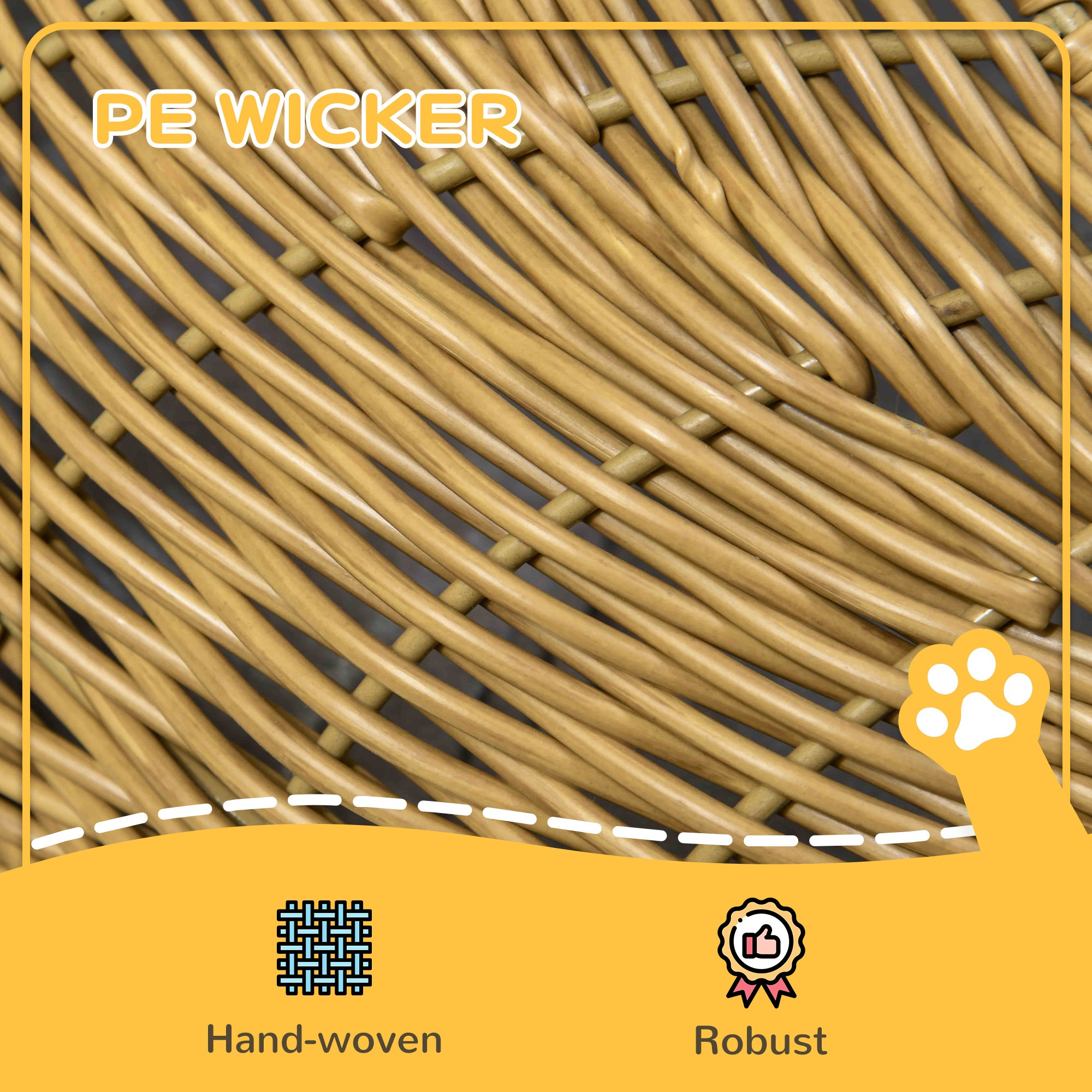 PawHut Wicker Cat House, Rattan Cat Bed Kitten Basket with Washable Cushion for Indoor Cats and Puppies, Light Brown