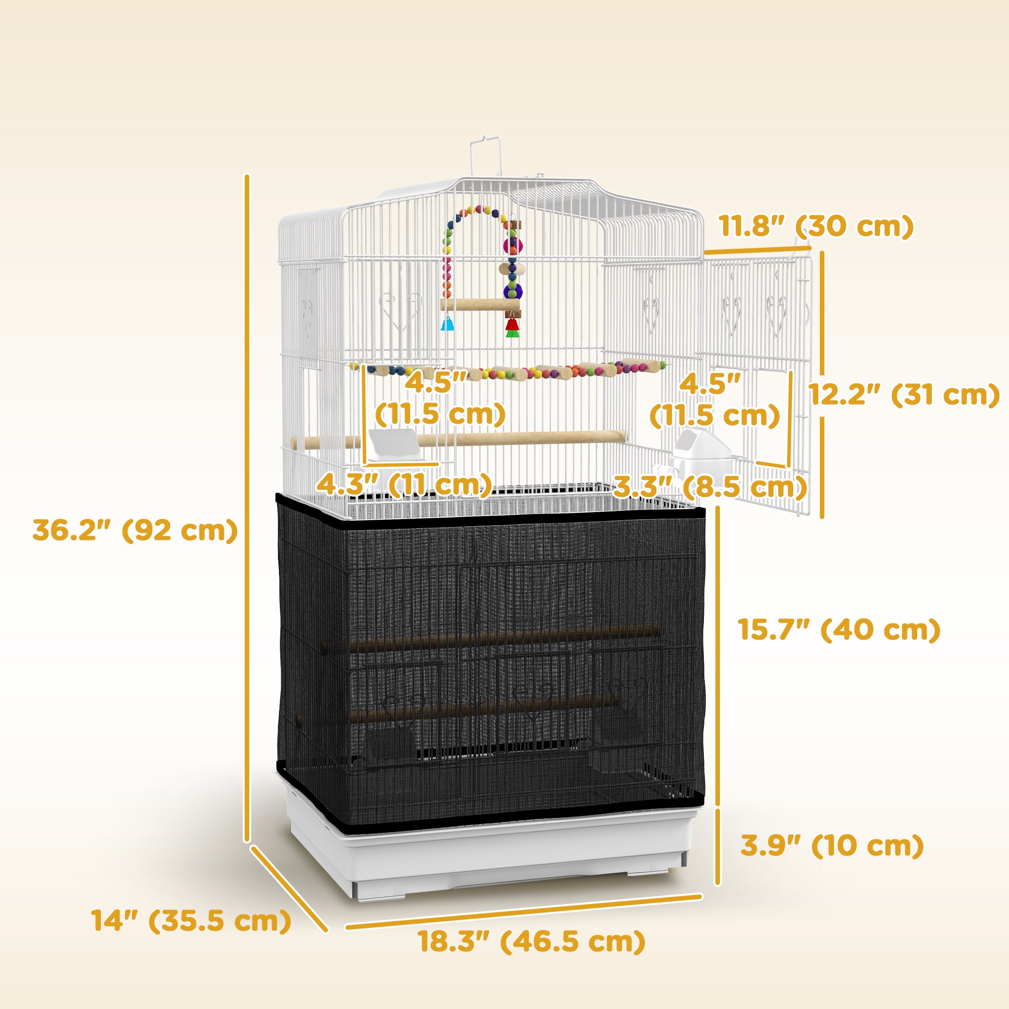 PawHut 36" Bird Cage for Finches, Canaries Budgies, Parrot Cage with Accessories, Handle, Mesh Cover, Tray, White