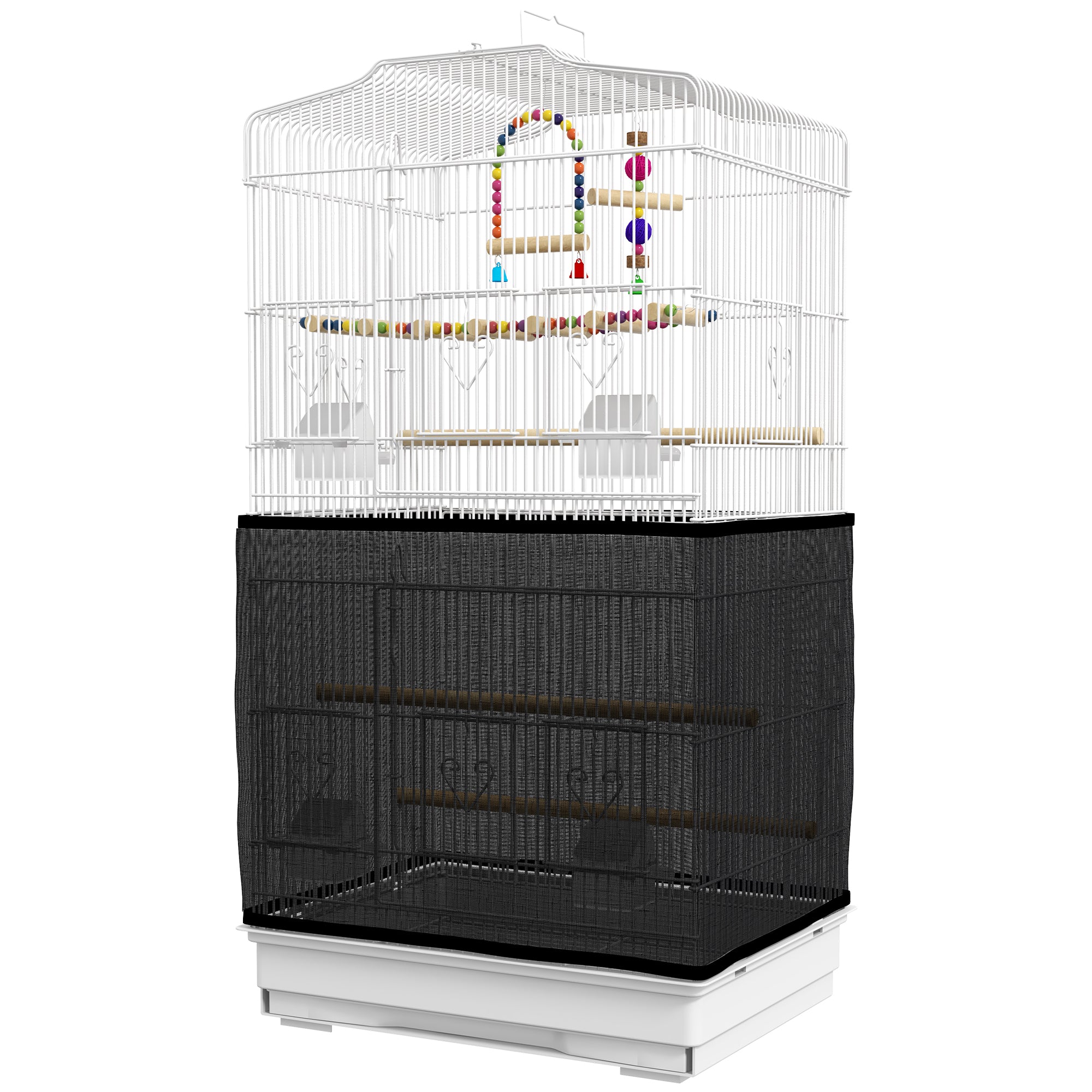 PawHut 36" Bird Cage for Finches, Canaries Budgies, Parrot Cage with Accessories, Handle, Mesh Cover, Tray, White