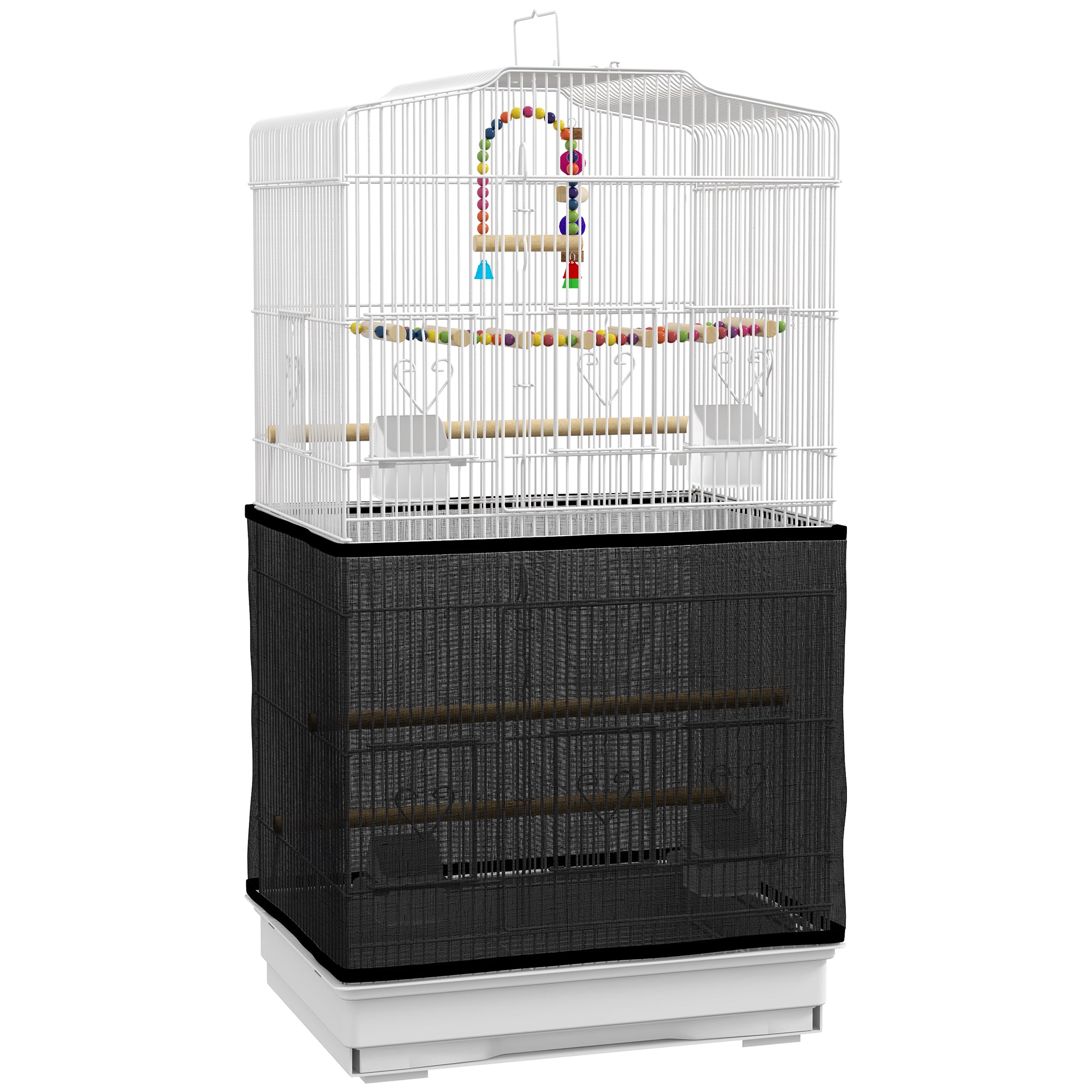 PawHut 36" Bird Cage for Finches, Canaries Budgies, Parrot Cage with Accessories, Handle, Mesh Cover, Tray, White