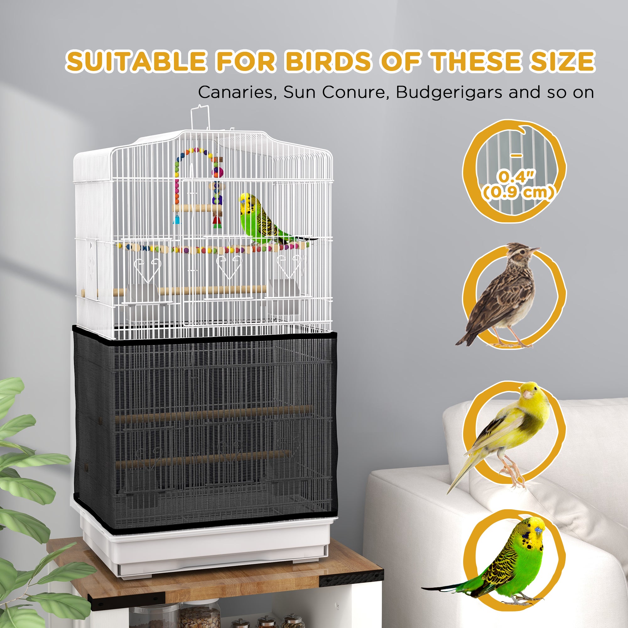 PawHut 36" Bird Cage for Finches, Canaries Budgies, Parrot Cage with Accessories, Handle, Mesh Cover, Tray, White