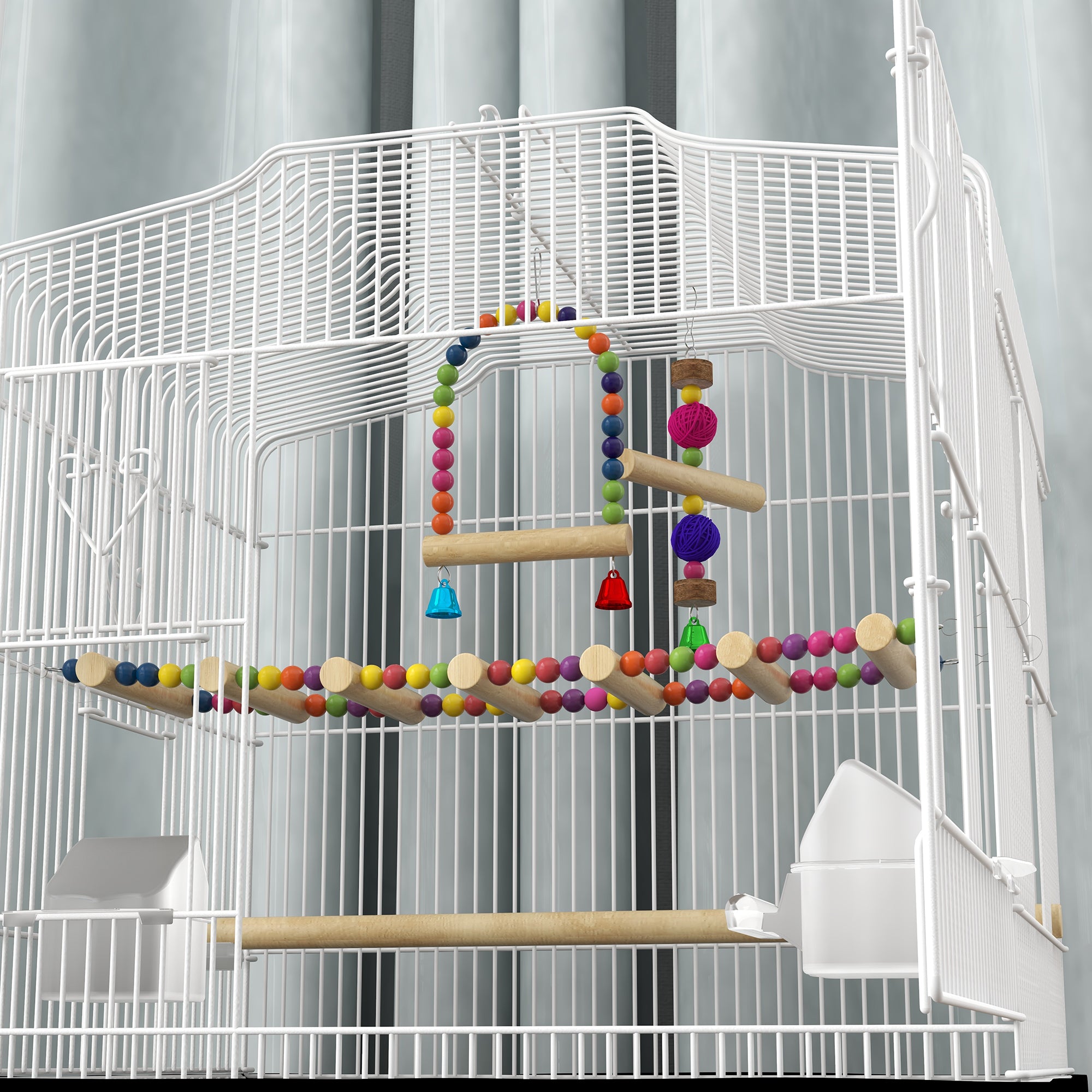 PawHut 36" Bird Cage for Finches, Canaries Budgies, Parrot Cage with Accessories, Handle, Mesh Cover, Tray, White