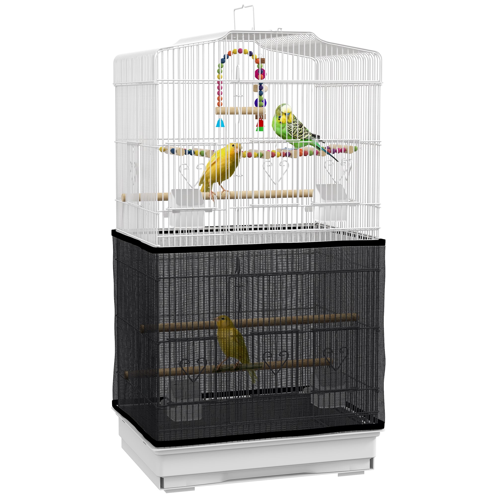 PawHut 36" Bird Cage for Finches, Canaries Budgies, Parrot Cage with Accessories, Handle, Mesh Cover, Tray, White
