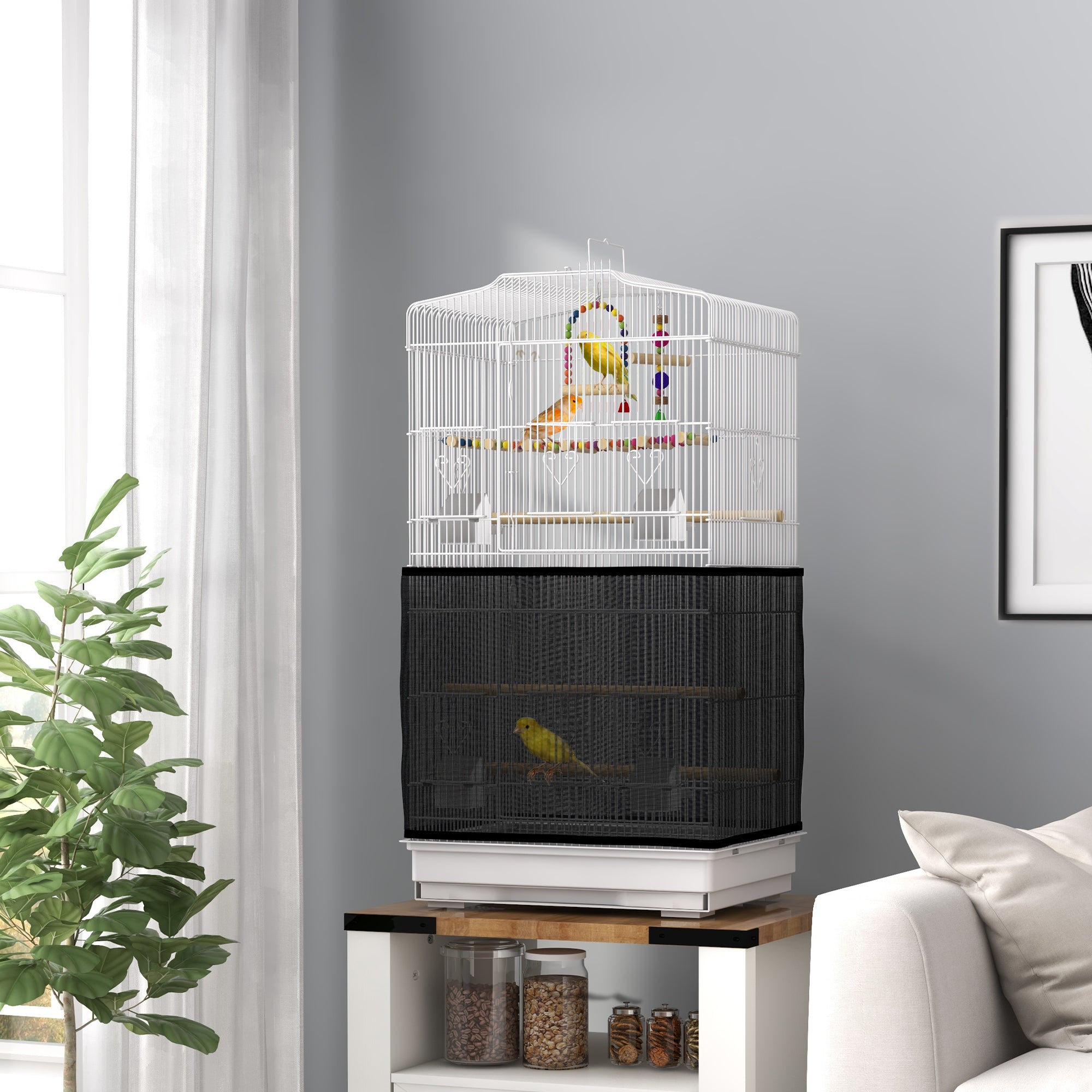 PawHut 36" Bird Cage for Finches, Canaries Budgies, Parrot Cage with Accessories, Handle, Mesh Cover, Tray, White