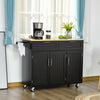 HOMCOM Rolling Kitchen Island, Kitchen Cart on Wheels with 2 Storage Drawers, 3 Door Cabinets and Towel Rack for Dining Room (Black, 3-Doors)