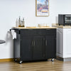 HOMCOM Rolling Kitchen Island, Kitchen Cart on Wheels with 2 Storage Drawers, 3 Door Cabinets and Towel Rack for Dining Room (Black, 3-Doors)