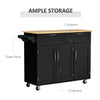 HOMCOM Rolling Kitchen Island, Kitchen Cart on Wheels with 2 Storage Drawers, 3 Door Cabinets and Towel Rack for Dining Room (Black, 3-Doors)
