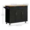 HOMCOM Rolling Kitchen Island, Kitchen Cart on Wheels with 2 Storage Drawers, 3 Door Cabinets and Towel Rack for Dining Room (Black, 3-Doors)