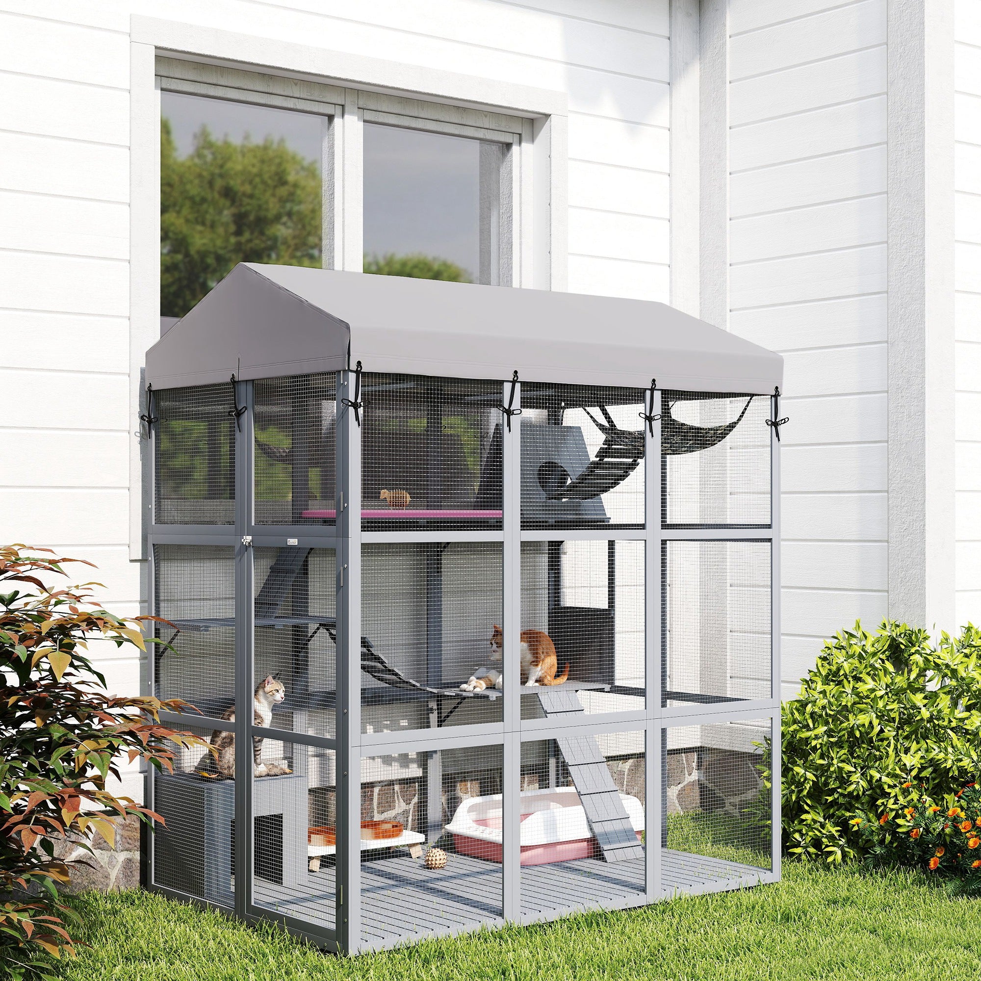 PawHut Large Cat House with Anti-Escape Floor, 81