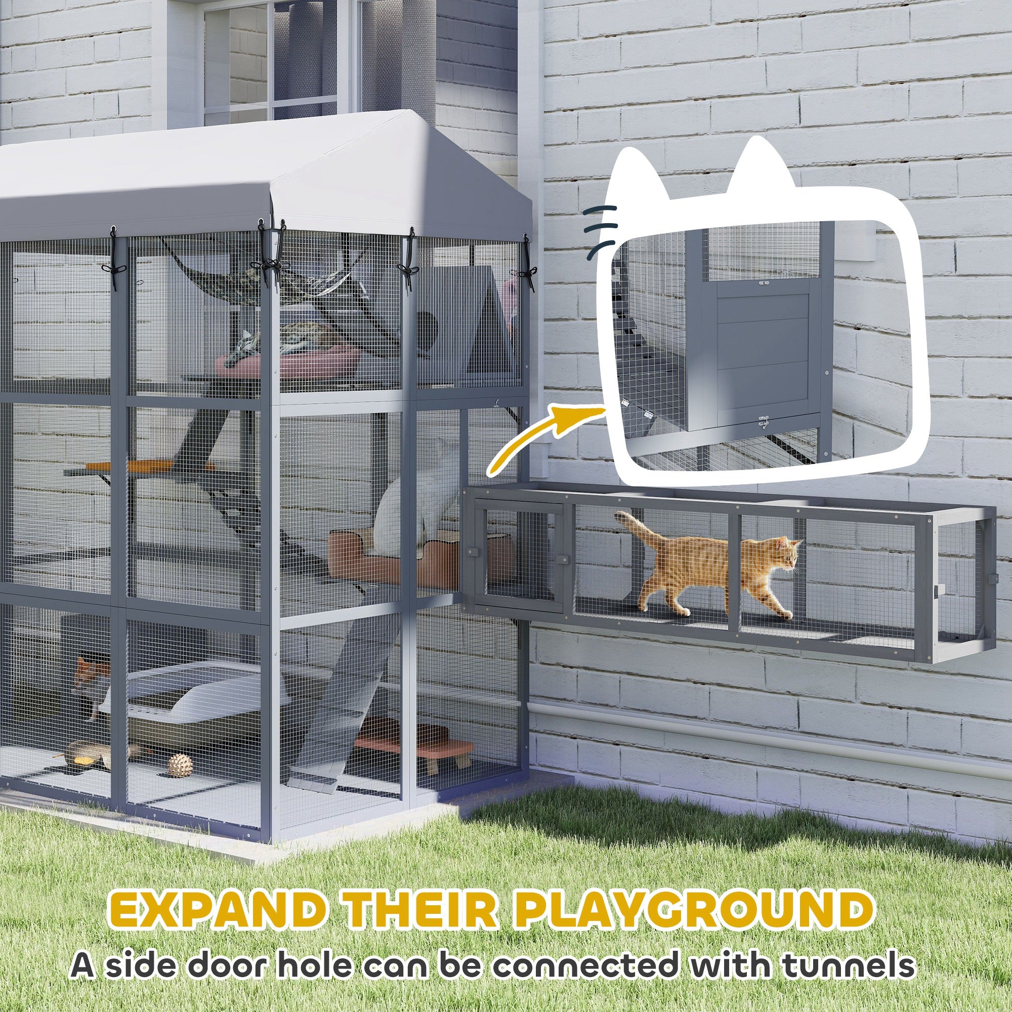 PawHut Large Cat House with Anti-Escape Floor, 81