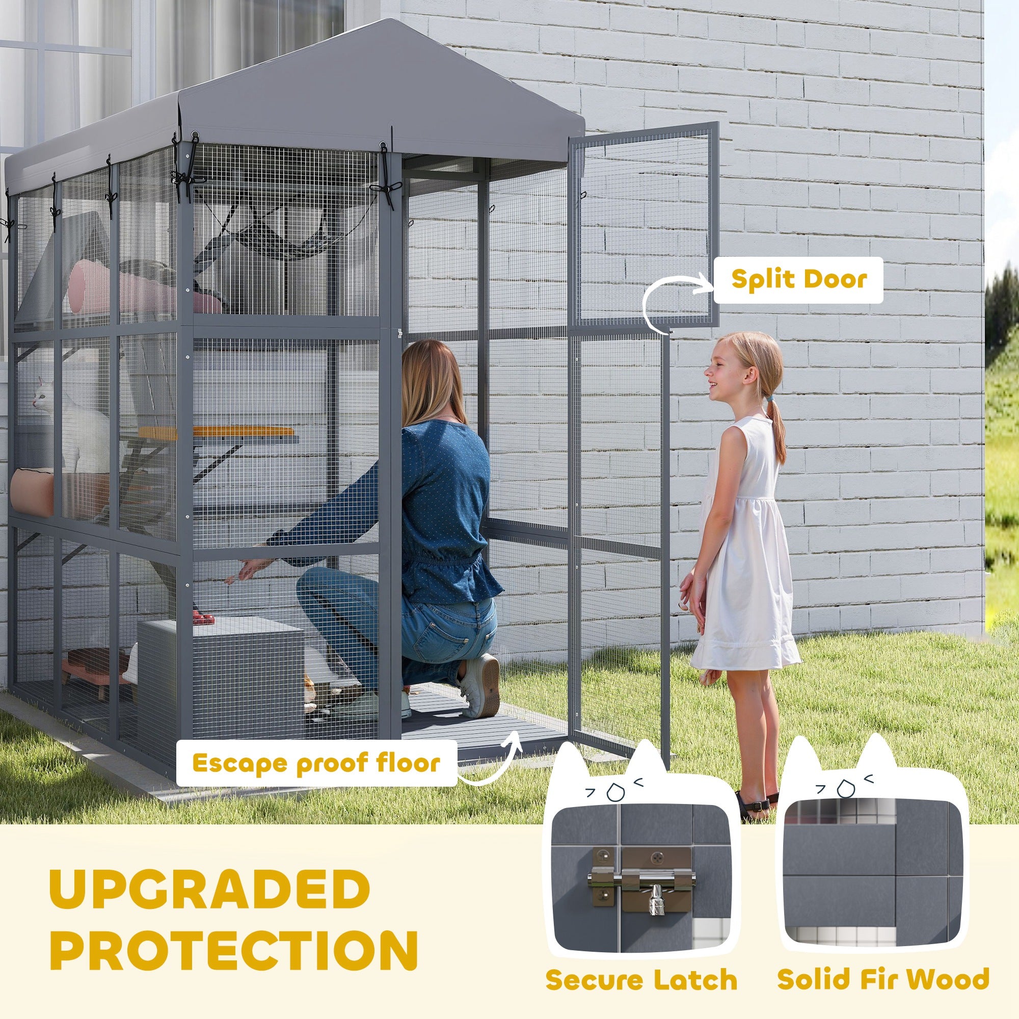 PawHut Large Cat House with Anti-Escape Floor, 81