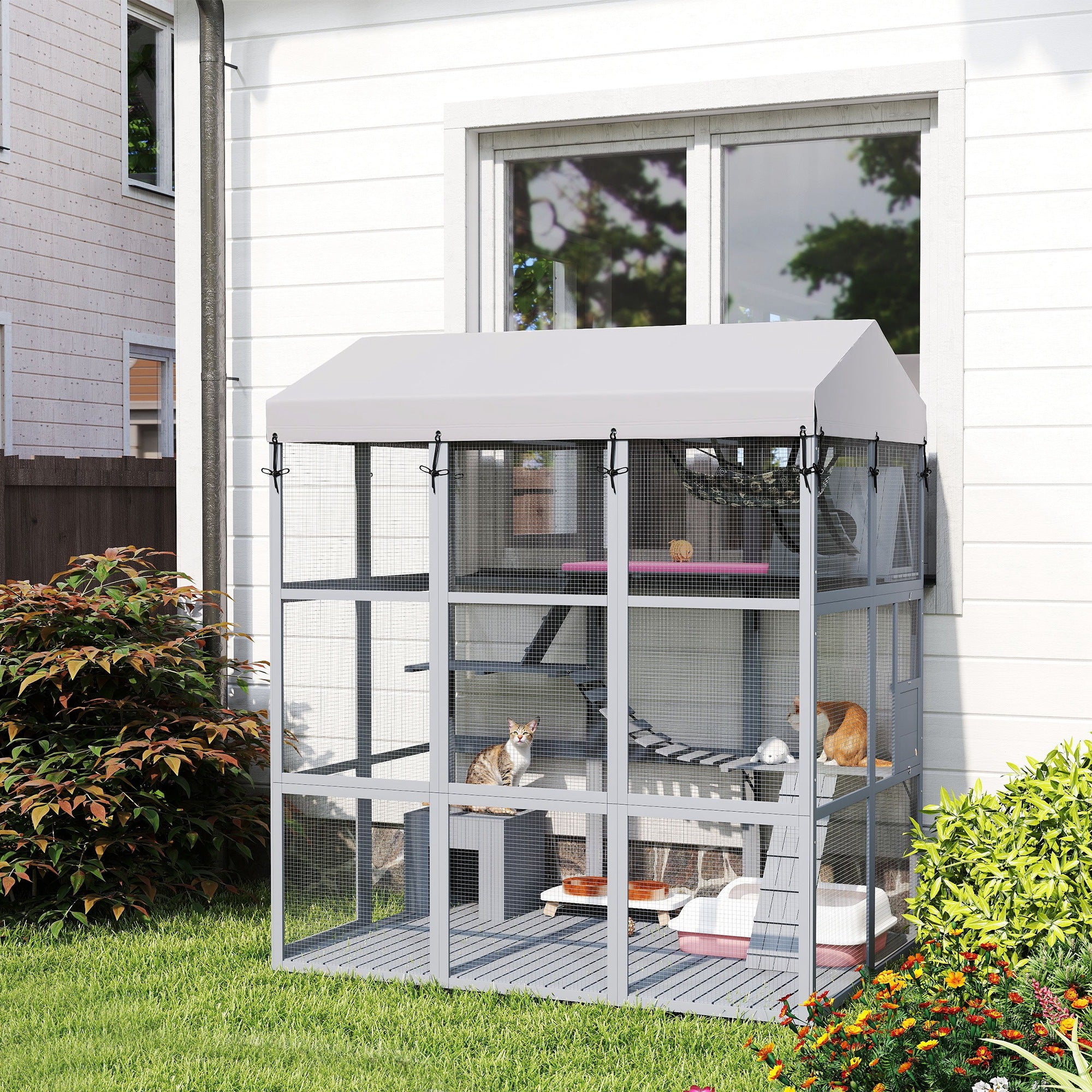 PawHut Large Cat House with Anti-Escape Floor, 81