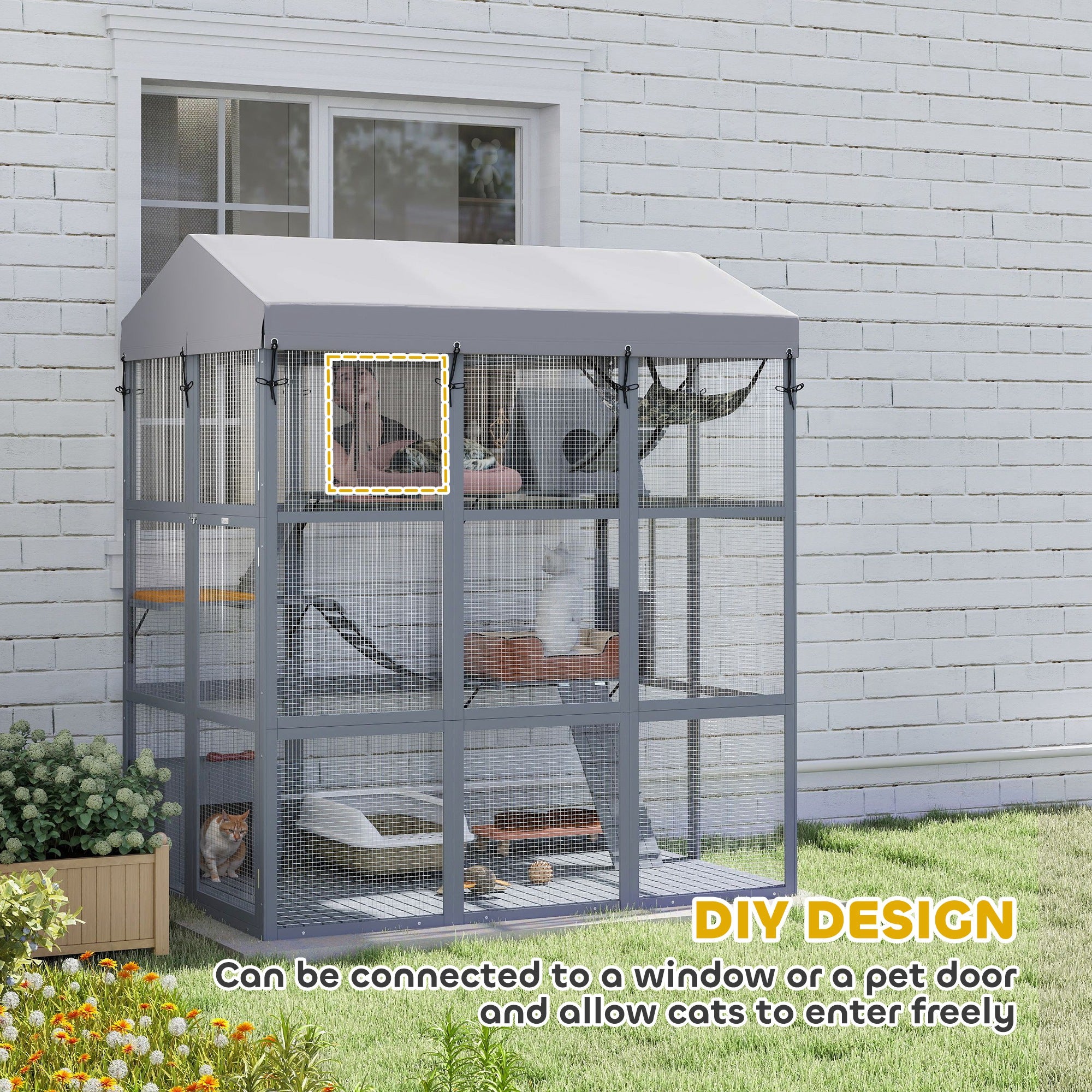 PawHut Large Cat House with Anti-Escape Floor, 81