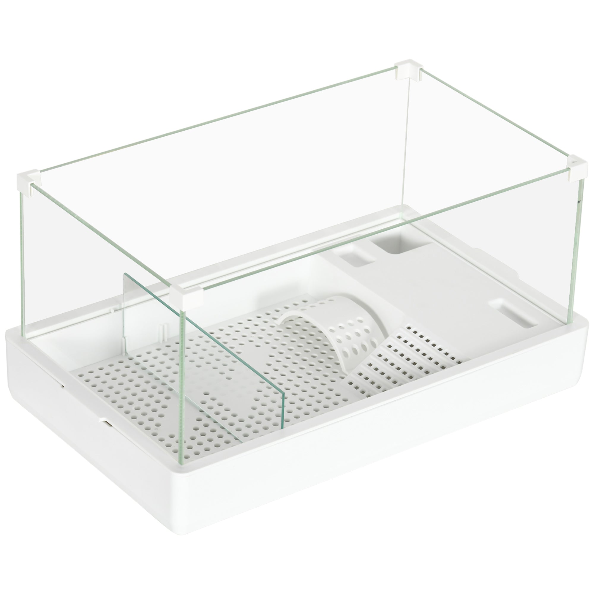 PawHut Glass Turtle Tank, Turtle Aquarium with Basking Platform and Filter Layer Design, Full View Visually Reptile Habitat, Easy to Clean and Change Water, Multi Functional Area