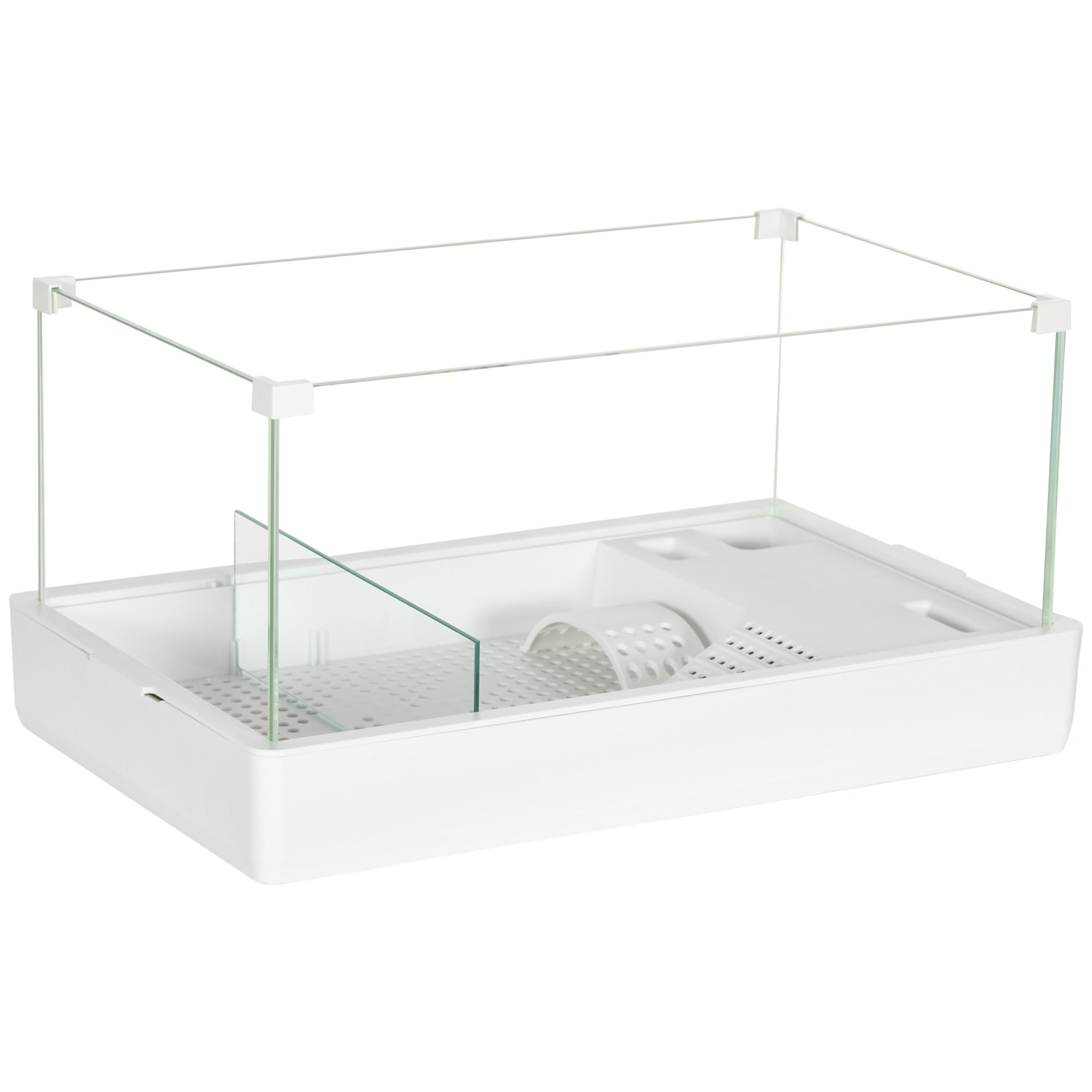 PawHut Glass Turtle Tank, Turtle Aquarium with Basking Platform and Filter Layer Design, Full View Visually Reptile Habitat, Easy to Clean and Change Water, Multi Functional Area