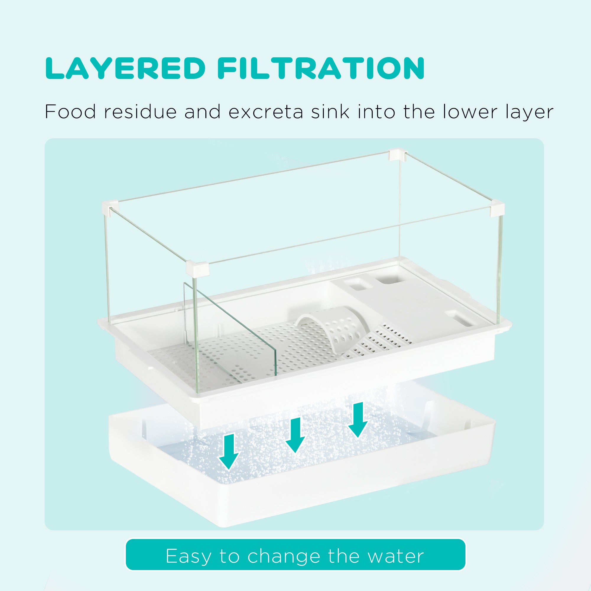 PawHut Glass Turtle Tank, Turtle Aquarium with Basking Platform and Filter Layer Design, Full View Visually Reptile Habitat, Easy to Clean and Change Water, Multi Functional Area
