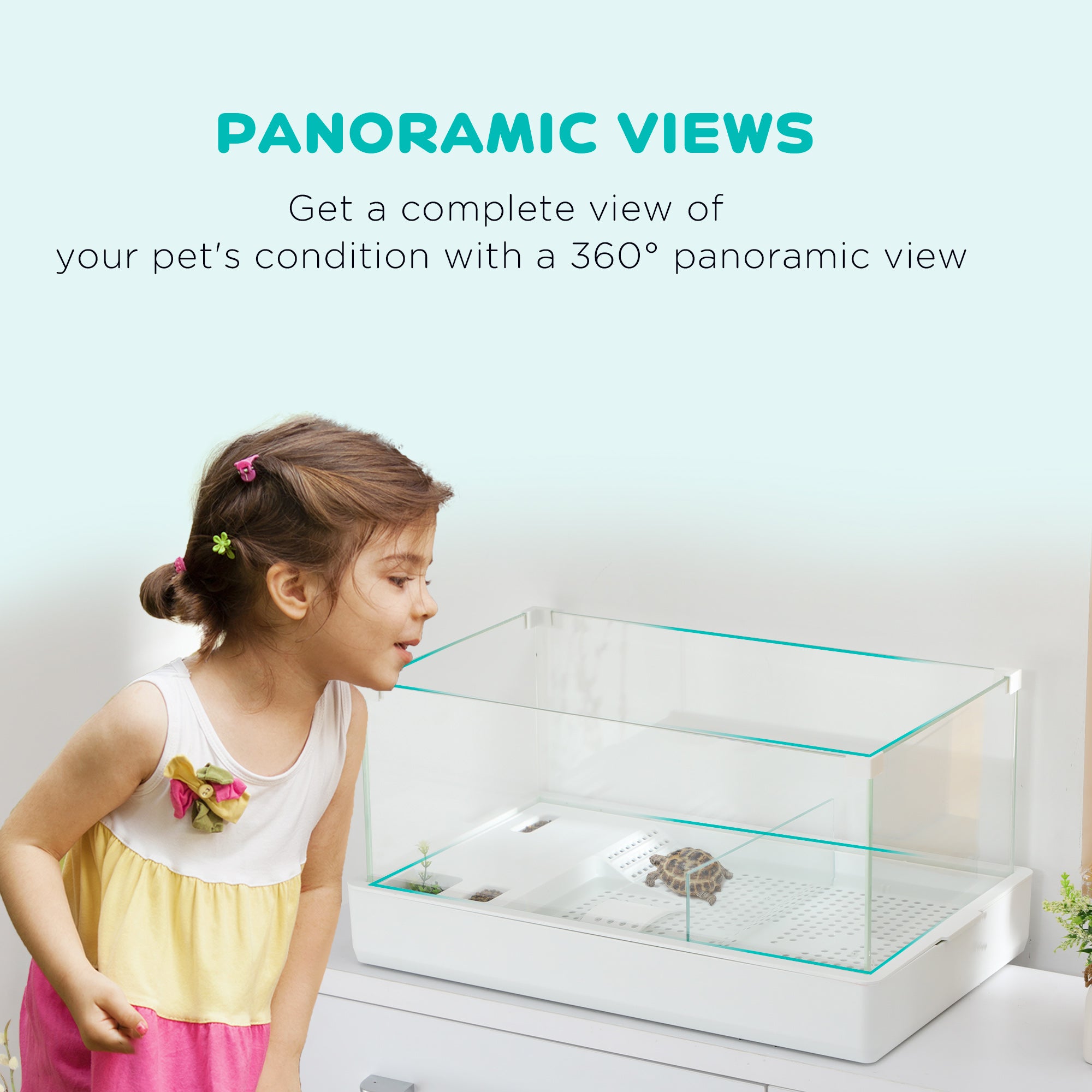 PawHut Glass Turtle Tank, Turtle Aquarium with Basking Platform and Filter Layer Design, Full View Visually Reptile Habitat, Easy to Clean and Change Water, Multi Functional Area
