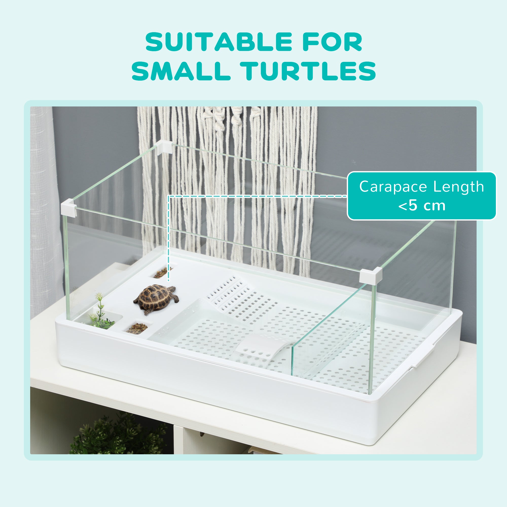 PawHut Glass Turtle Tank, Turtle Aquarium with Basking Platform and Filter Layer Design, Full View Visually Reptile Habitat, Easy to Clean and Change Water, Multi Functional Area