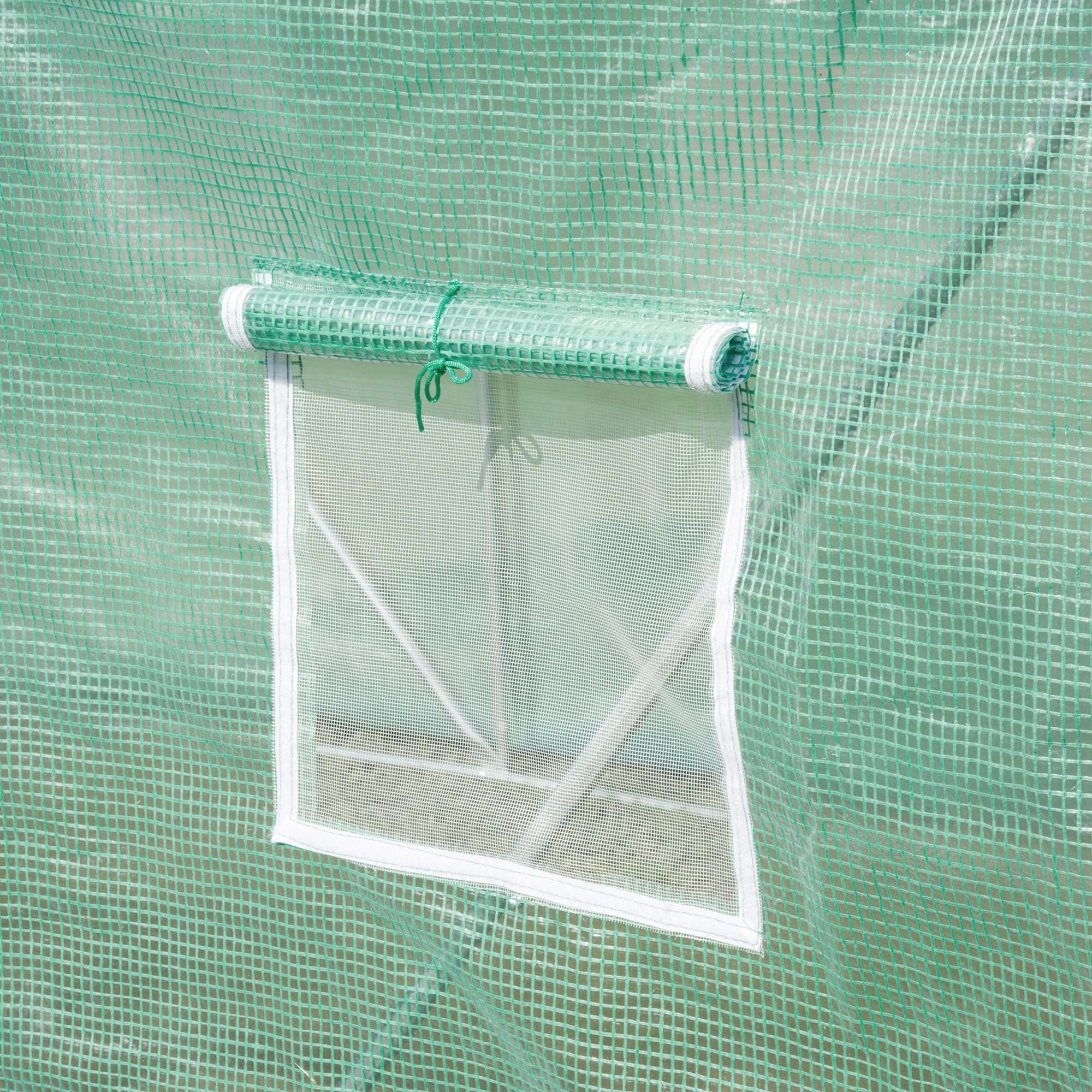 Outsunny Walk-in Tunnel Greenhouse, 19 x 10 x 6.6 ft Hoop House with Zipped Roll-Up Door and 8 Mesh Windows, Outdoor Greenhouse with Galvanised Steel Frame, Green
