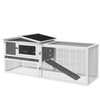 PawHut 61'' L 2-Story Rabbit Hutch Bunny Cage Small Animal House with Pull Out Tray, Detachable Run, Ramp, for Indoor Outdoor, Light Grey