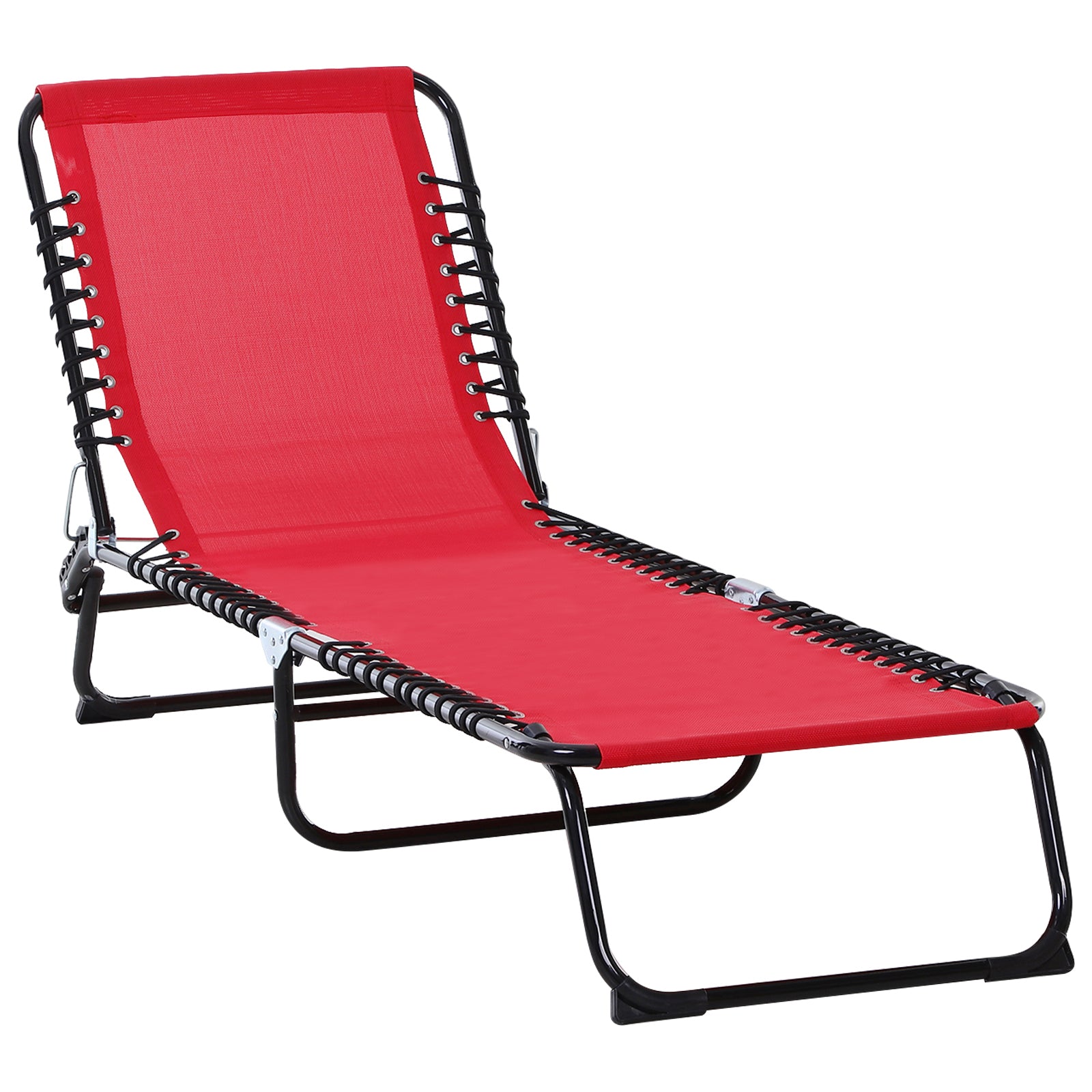 Outsunny Outdoor Folding Lounge Chair, 4-Level Adjustable Chaise Lounge with Headrest, Tanning Chair Beach Bed Reclining Lounger Cot for Camping, Hiking, Backyard, Wine Red