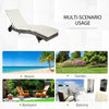 Outsunny Wicker Chaise Lounge, Outdoor Lounge Chair, 5-Level Adjustable Backrest S-Shape Rattan Lounger with Cushion & Wheels for Patio, Deck, Poolside, Cream White