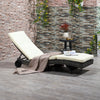 Outsunny Wicker Chaise Lounge, Outdoor Lounge Chair, 5-Level Adjustable Backrest S-Shape Rattan Lounger with Cushion & Wheels for Patio, Deck, Poolside, Cream White