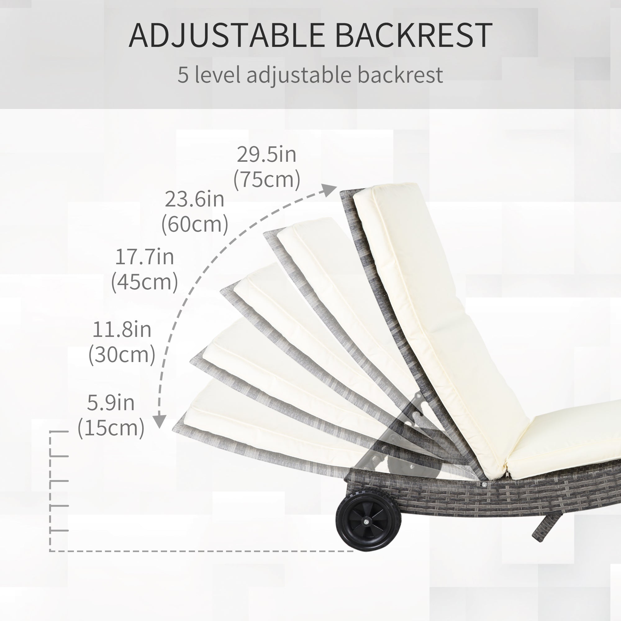 Outsunny Wicker Chaise Lounge, Outdoor Lounge Chair, 5-Level Adjustable Backrest S-Shape Rattan Lounger with Cushion & Wheels for Patio, Deck, Poolside, Cream White