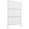Outsunny Metal Outdoor Privacy Screen, Decorative Outdoor Divider with Stand and Expansion Screws, Freestanding Privacy Panel for Garden, Backyard, Deck, Large Leaf Style, White