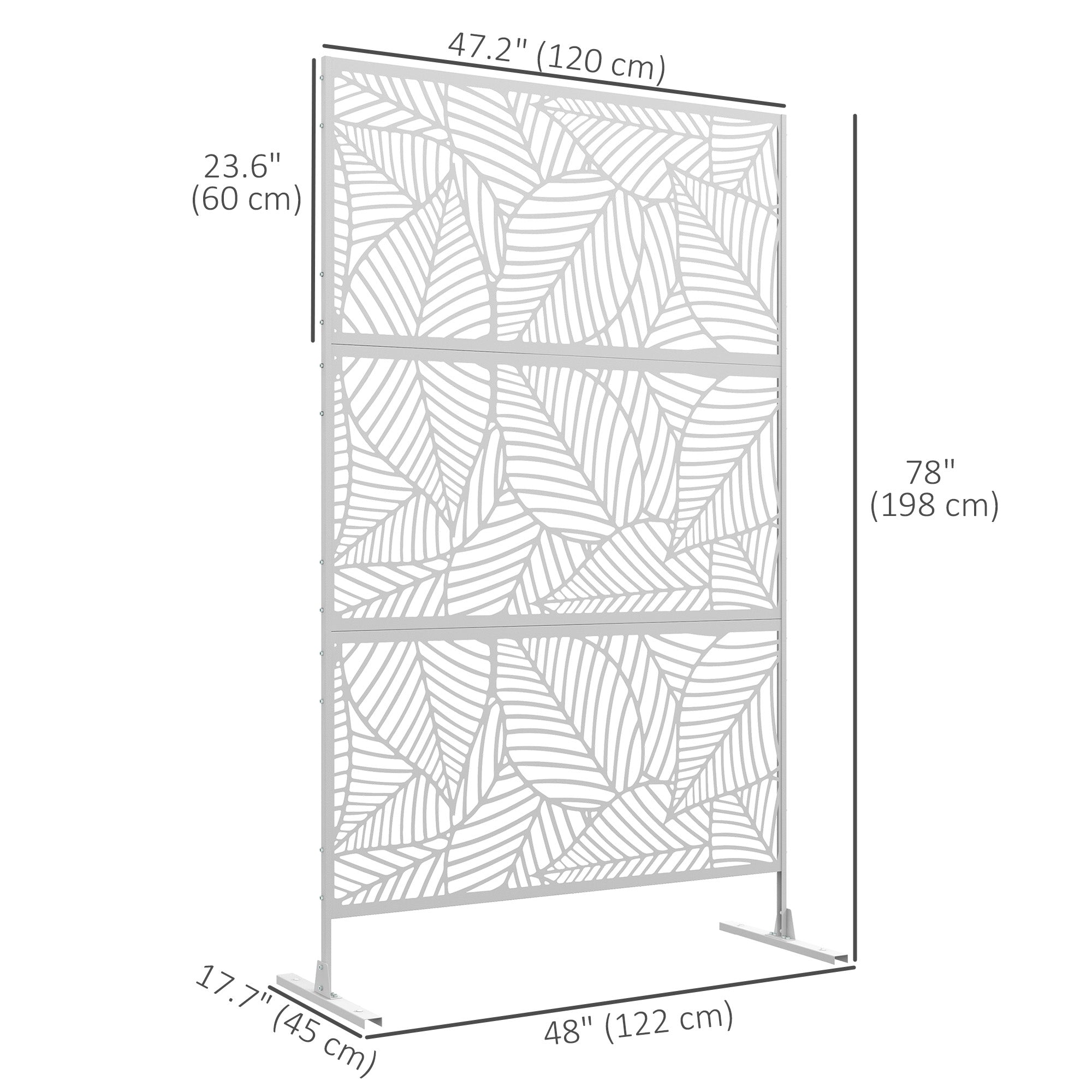 Outsunny Metal Outdoor Privacy Screen, Decorative Outdoor Divider with Stand and Expansion Screws, Freestanding Privacy Panel for Garden, Backyard, Deck, Large Leaf Style, White