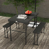Outsunny Folding Picnic Table with 2 Benches, 3-Piece Portable Outdoor Picnic Table Bench Set for 4, Patio Dining Table Set with Plastic Top, Steel Frame for Garden, Dark Grey