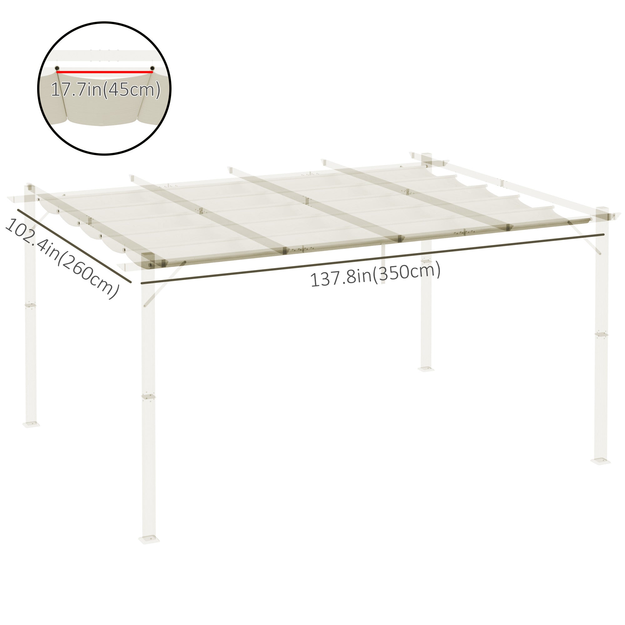 Outsunny Retractable Replacement Pergola Canopy for 10' x 13' Pergola, Pergola Cover Replacement, Cream White