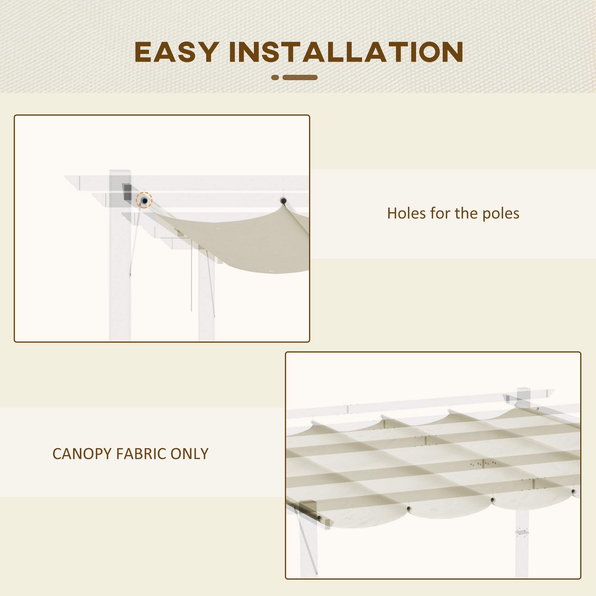 Outsunny Retractable Replacement Pergola Canopy for 10' x 13' Pergola, Pergola Cover Replacement, Cream White