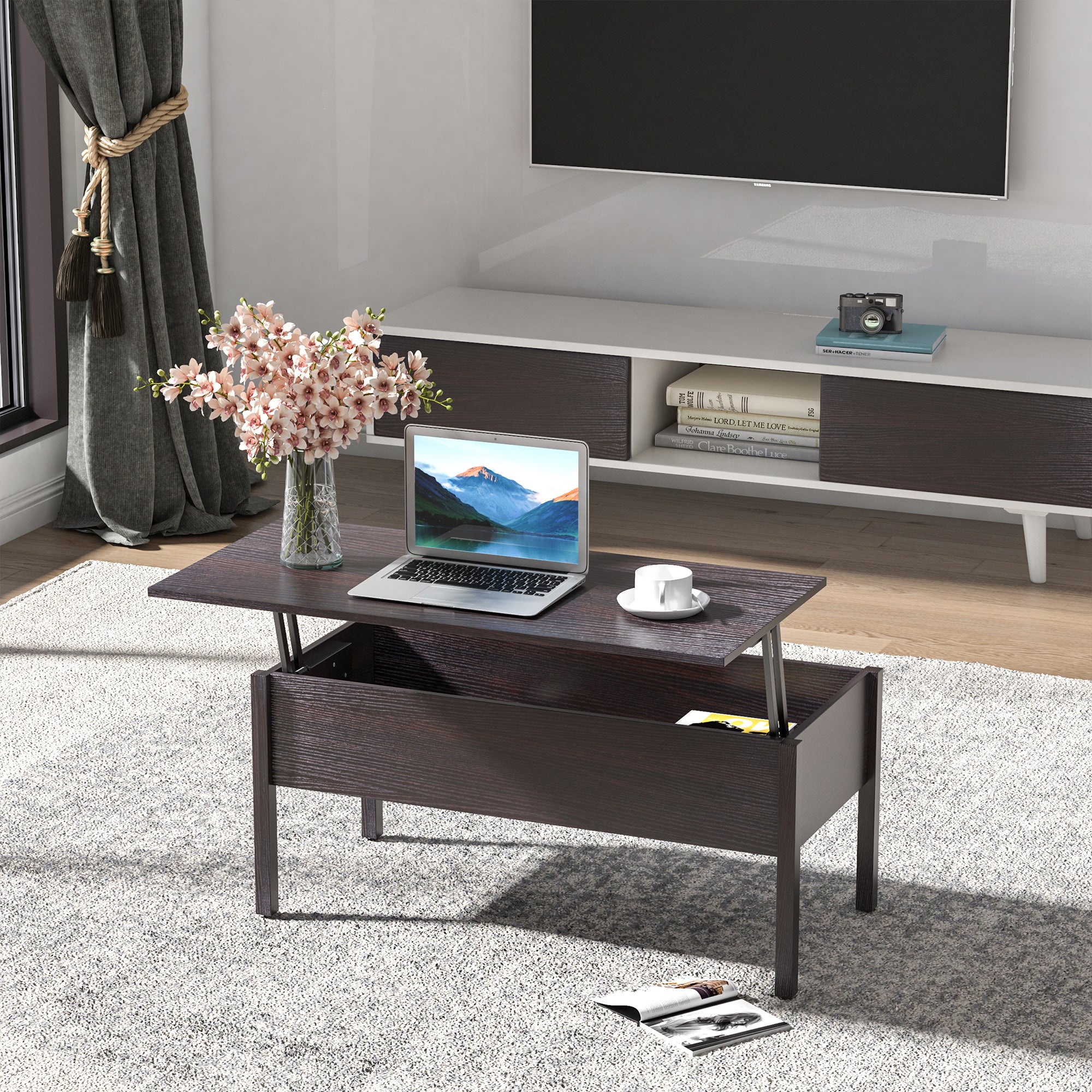 HOMCOM 39" Modern Lift Top Coffee Table with Hidden Storage Compartment, Center Table for Living Room, Coffee