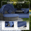 Outsunny 4 Pieces Outdoor Daybed with Retractable Canopy, PE Rattan Wicker Round Sofa Day Bed, Patio Sectional Conversation Furniture Set with Cushions and Pillows, Dark Blue