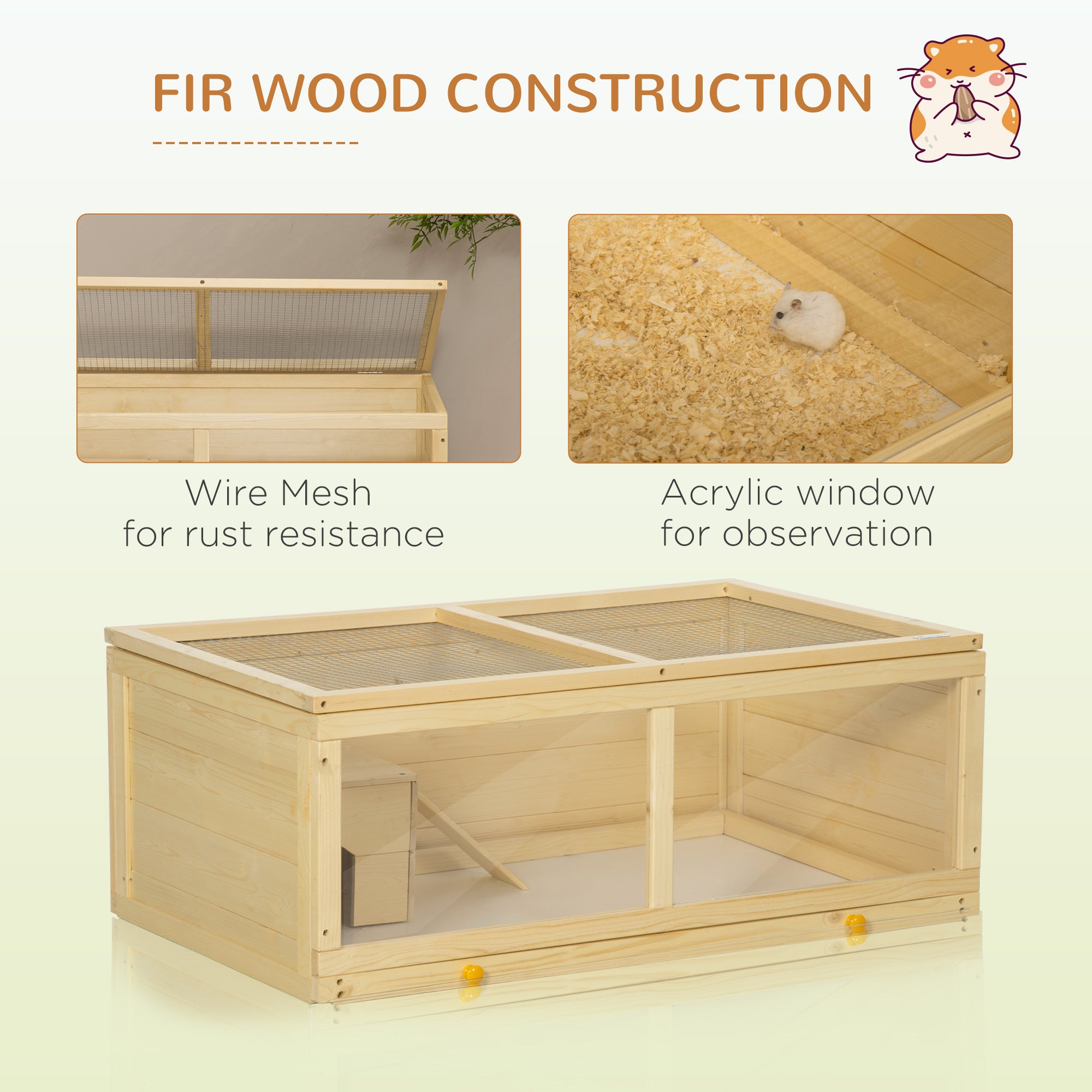 PawHut Wooden Hamster Cage, Small Animals Kit Hutch, Exercise Play House for Dwarf Hamsters, Gerbils, Chinchillas, Guinea Pigs, Bunnies, with Sliding Tray, Natural Wood