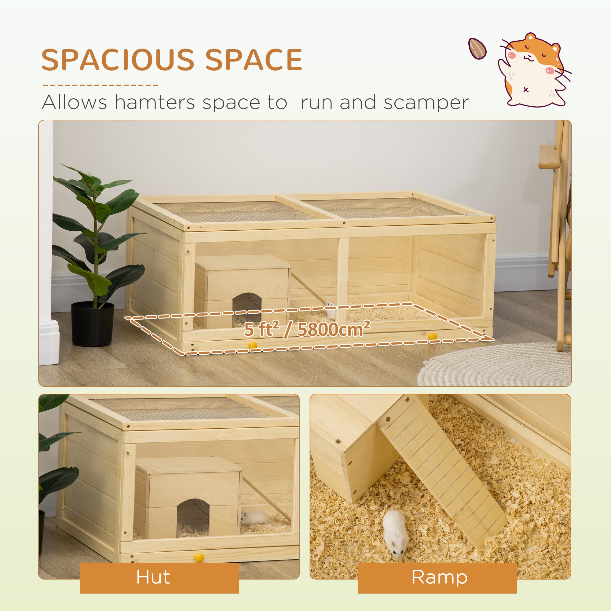 PawHut Wooden Hamster Cage, Small Animals Kit Hutch, Exercise Play House for Dwarf Hamsters, Gerbils, Chinchillas, Guinea Pigs, Bunnies, with Sliding Tray, Natural Wood