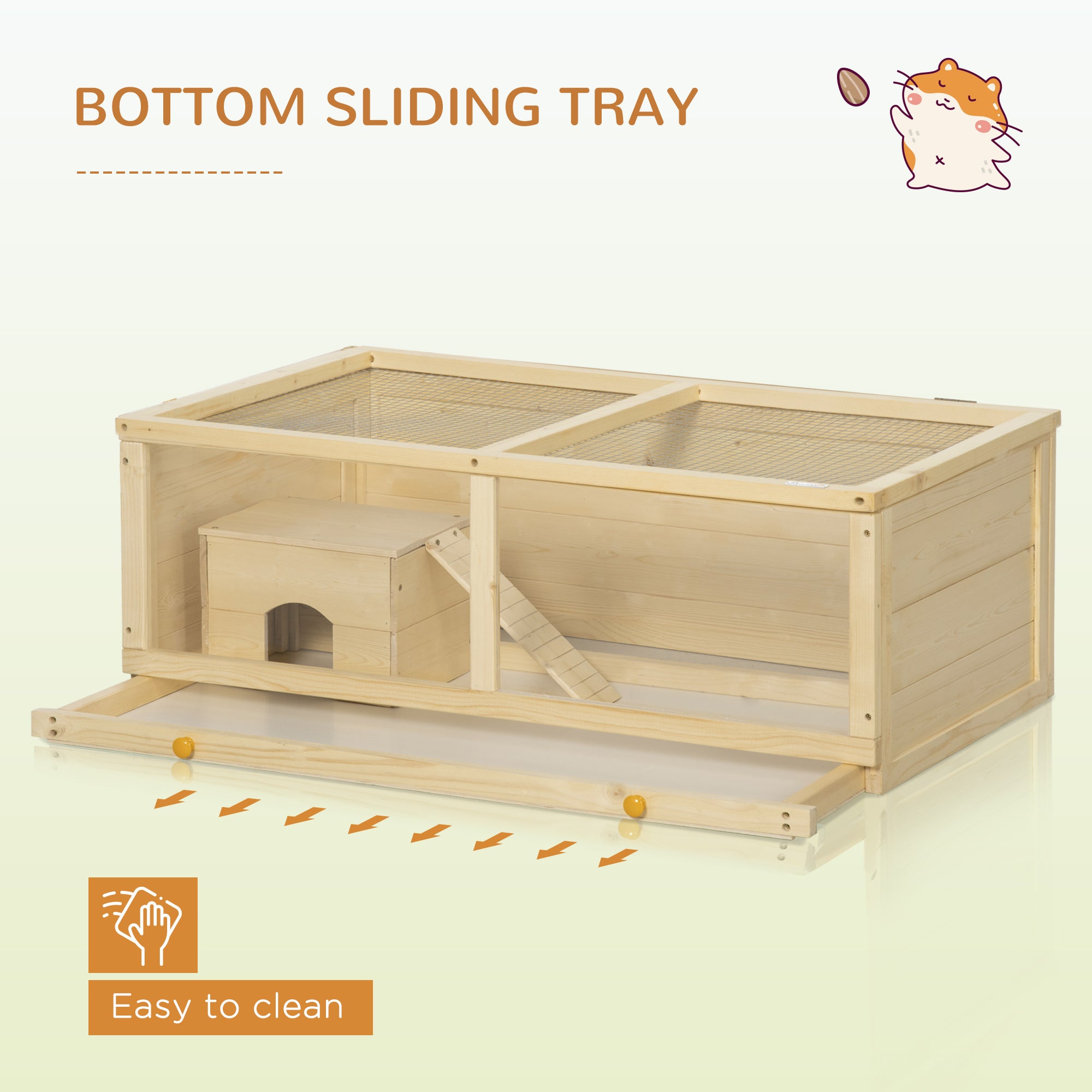 PawHut Wooden Hamster Cage, Small Animals Kit Hutch, Exercise Play House for Dwarf Hamsters, Gerbils, Chinchillas, Guinea Pigs, Bunnies, with Sliding Tray, Natural Wood