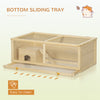 PawHut Wooden Hamster Cage, Small Animals Kit Hutch, Exercise Play House for Dwarf Hamsters, Gerbils, Chinchillas, Guinea Pigs, Bunnies, with Sliding Tray, Natural Wood