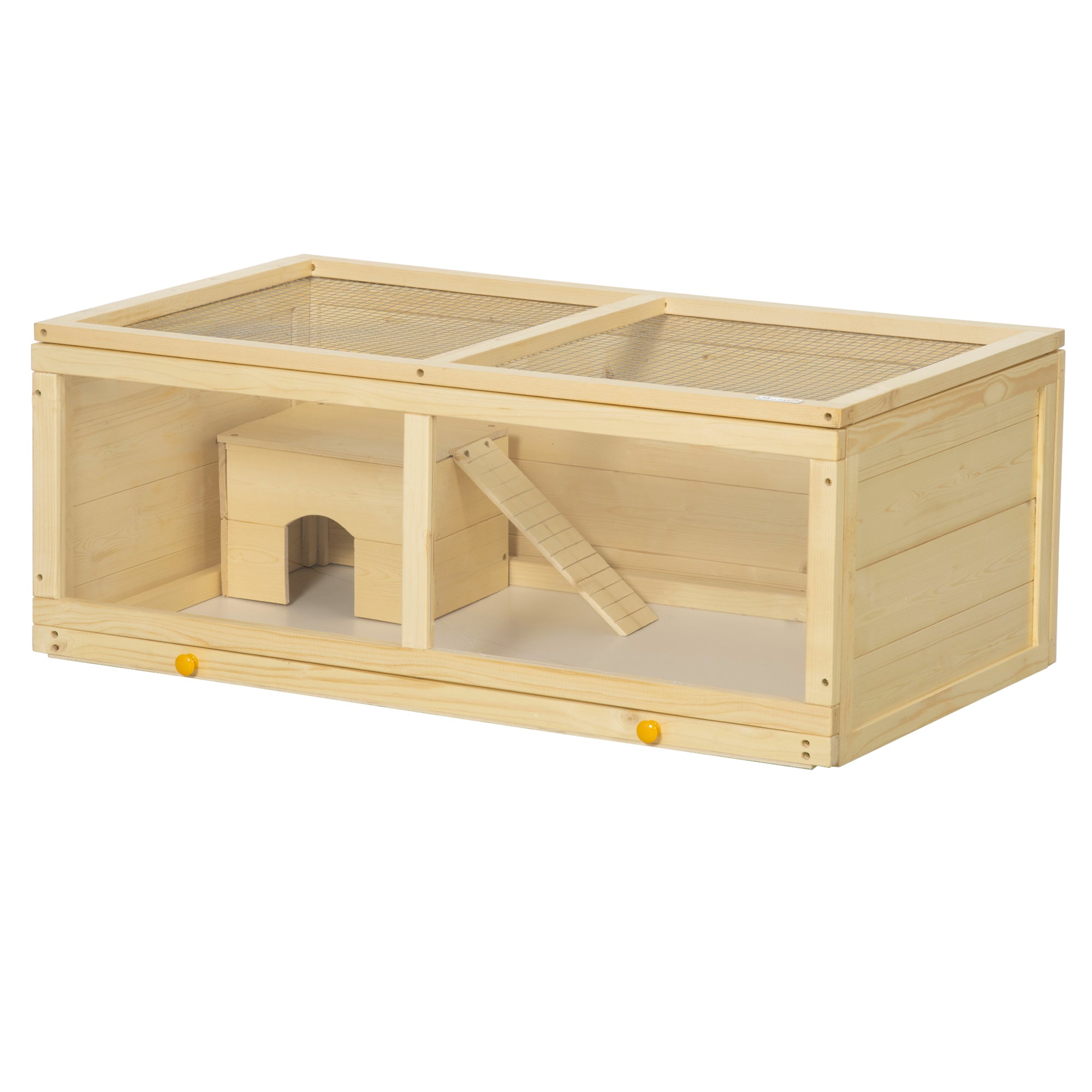 PawHut Wooden Hamster Cage, Small Animals Kit Hutch, Exercise Play House for Dwarf Hamsters, Gerbils, Chinchillas, Guinea Pigs, Bunnies, with Sliding Tray, Natural Wood