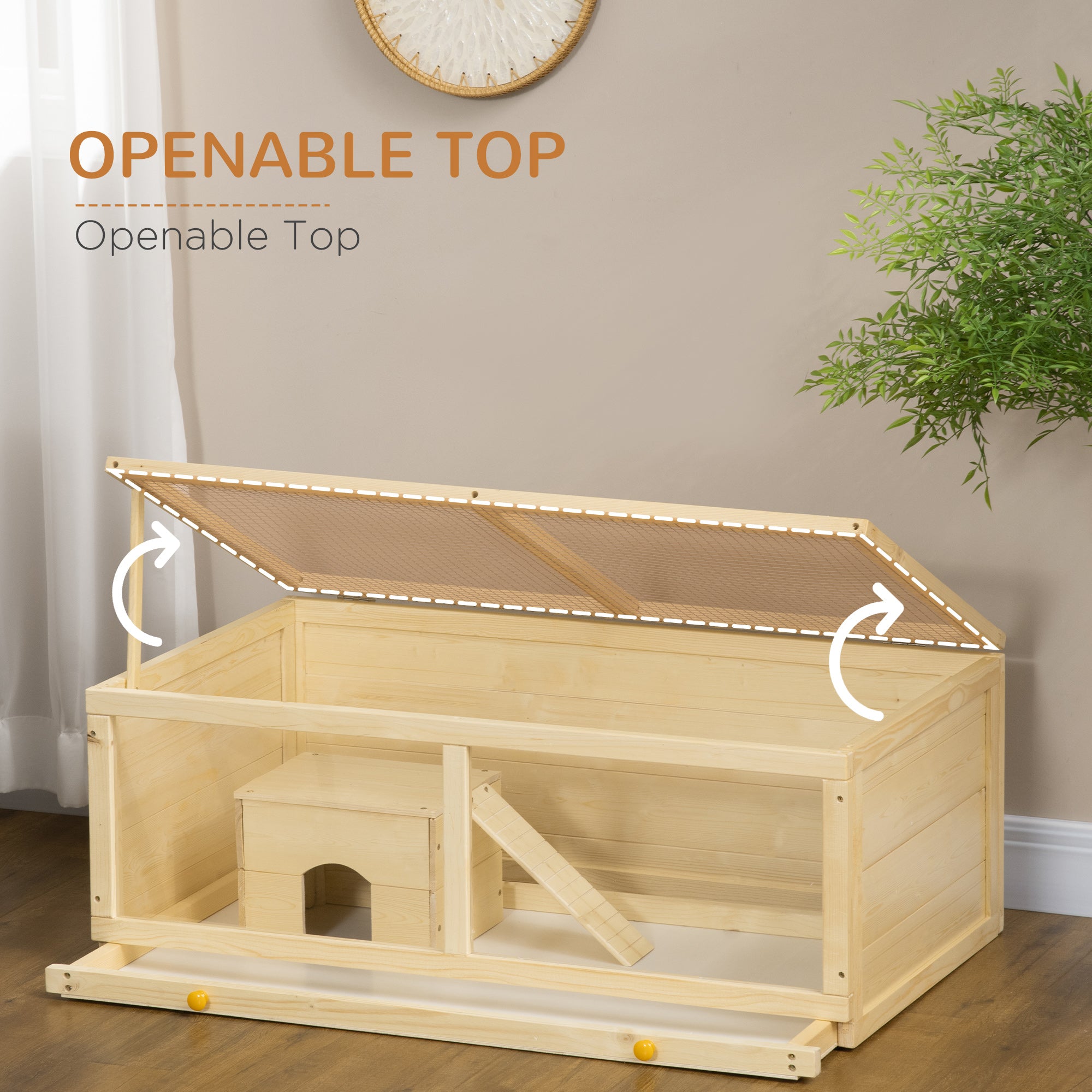PawHut Wooden Hamster Cage, Small Animals Kit Hutch, Exercise Play House for Dwarf Hamsters, Gerbils, Chinchillas, Guinea Pigs, Bunnies, with Sliding Tray, Natural Wood