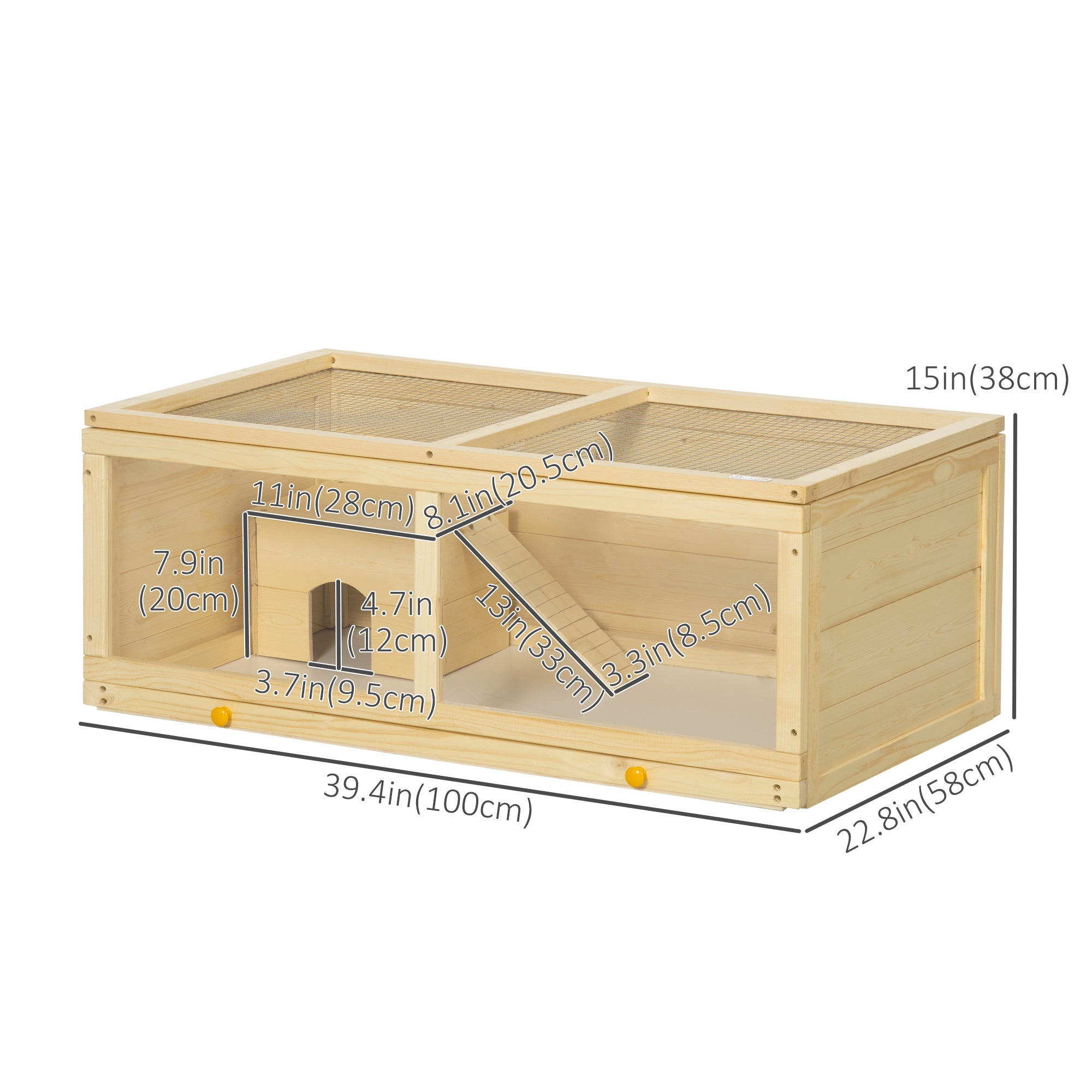 PawHut Wooden Hamster Cage, Small Animals Kit Hutch, Exercise Play House for Dwarf Hamsters, Gerbils, Chinchillas, Guinea Pigs, Bunnies, with Sliding Tray, Natural Wood