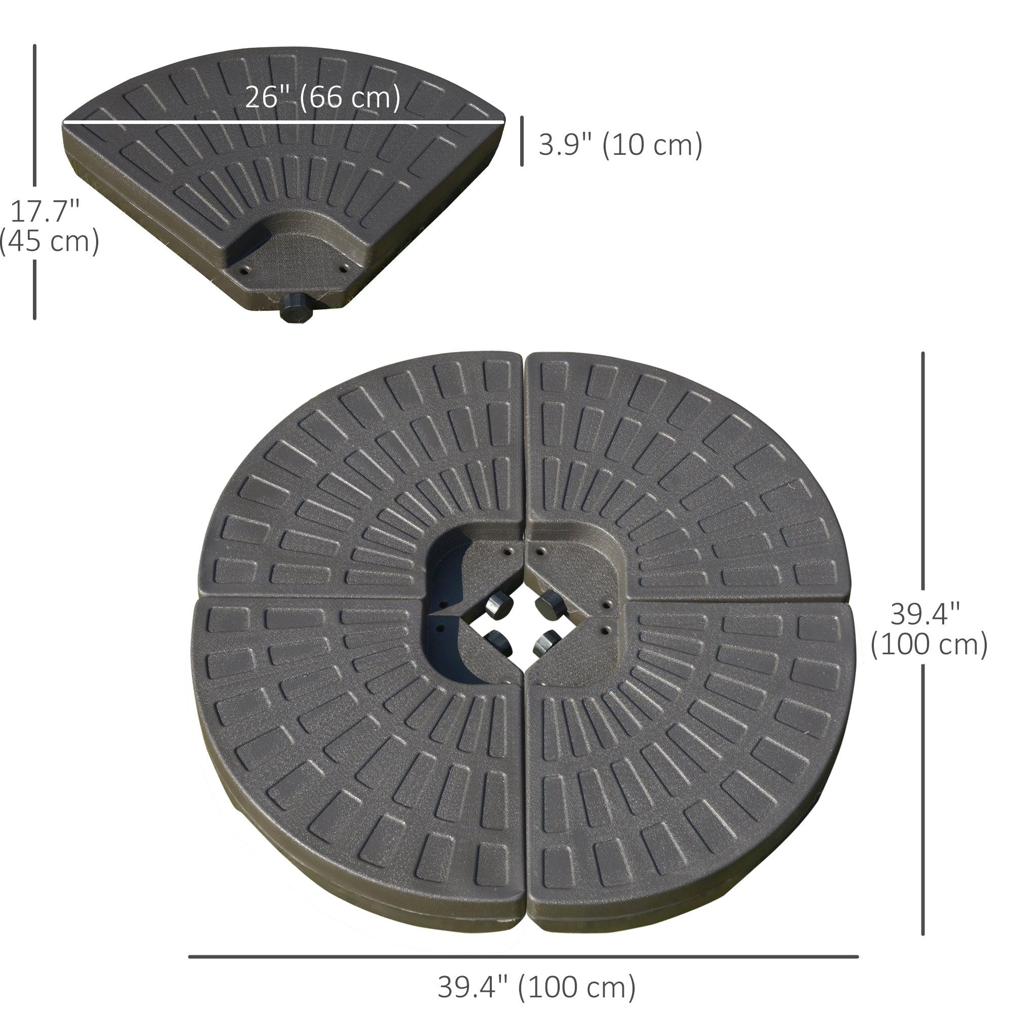 Outsunny 4-Piece Cantilever Offset Patio Umbrella Circular Base Stand w/Carry Handles, Water & Sand Filled
