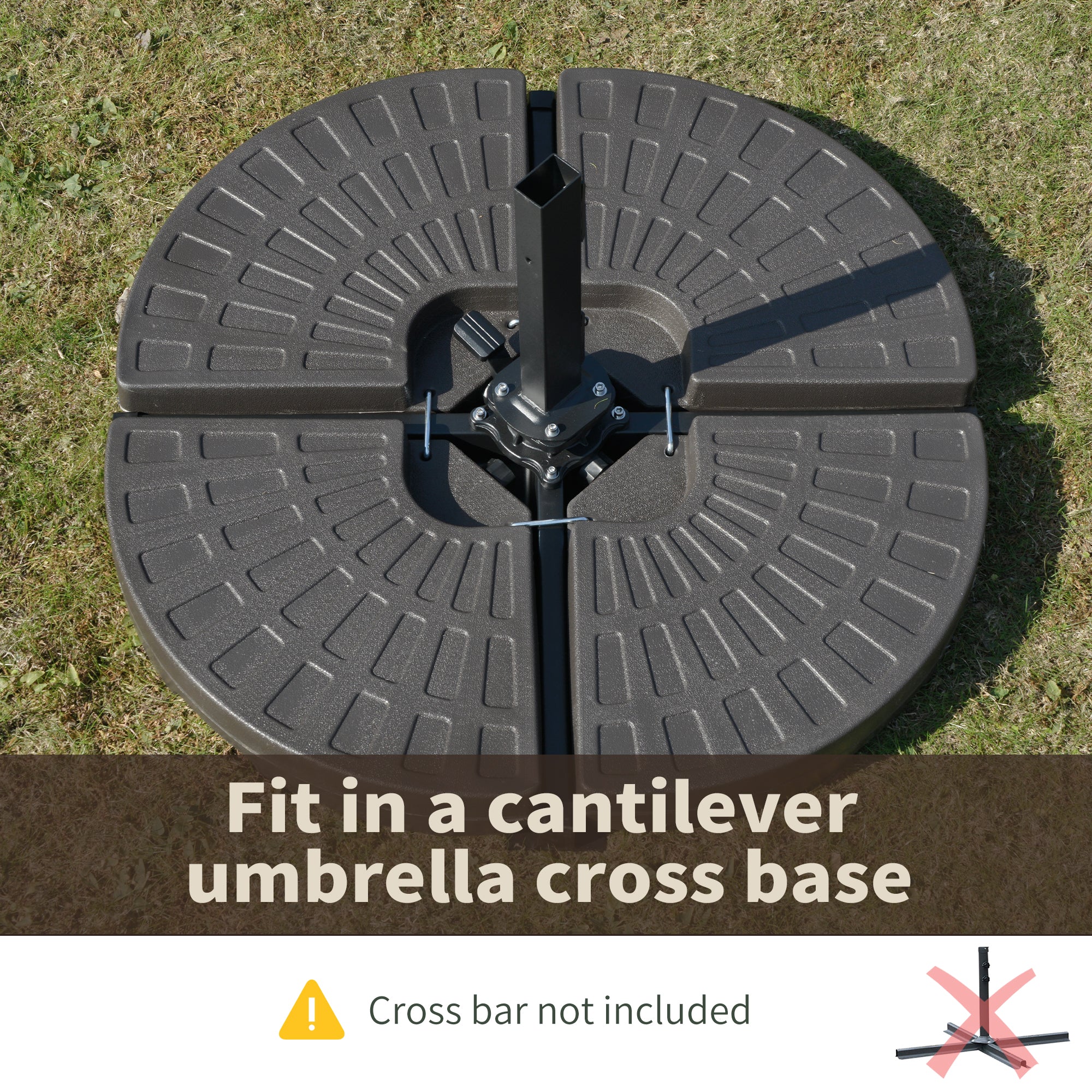 Outsunny 4-Piece Cantilever Offset Patio Umbrella Circular Base Stand w/Carry Handles, Water & Sand Filled