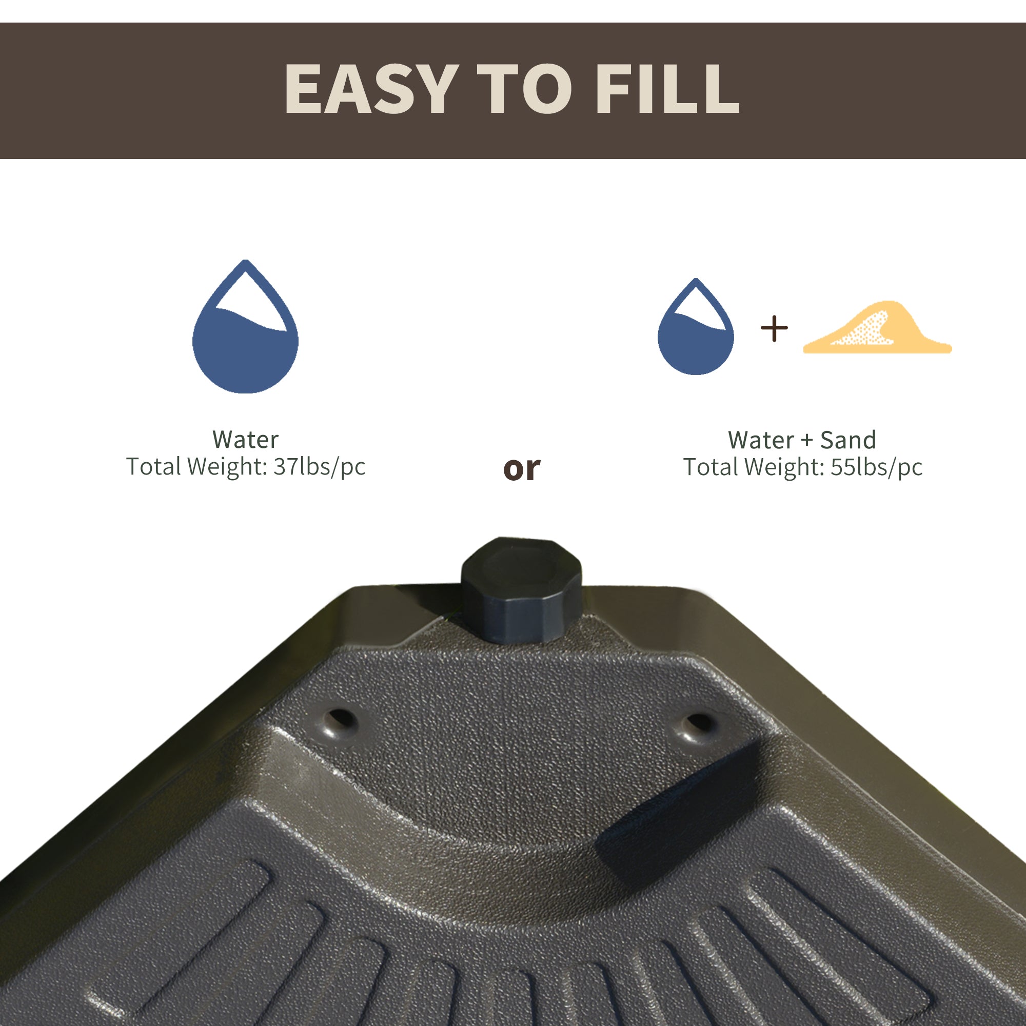 Outsunny 4-Piece Cantilever Offset Patio Umbrella Circular Base Stand w/Carry Handles, Water & Sand Filled