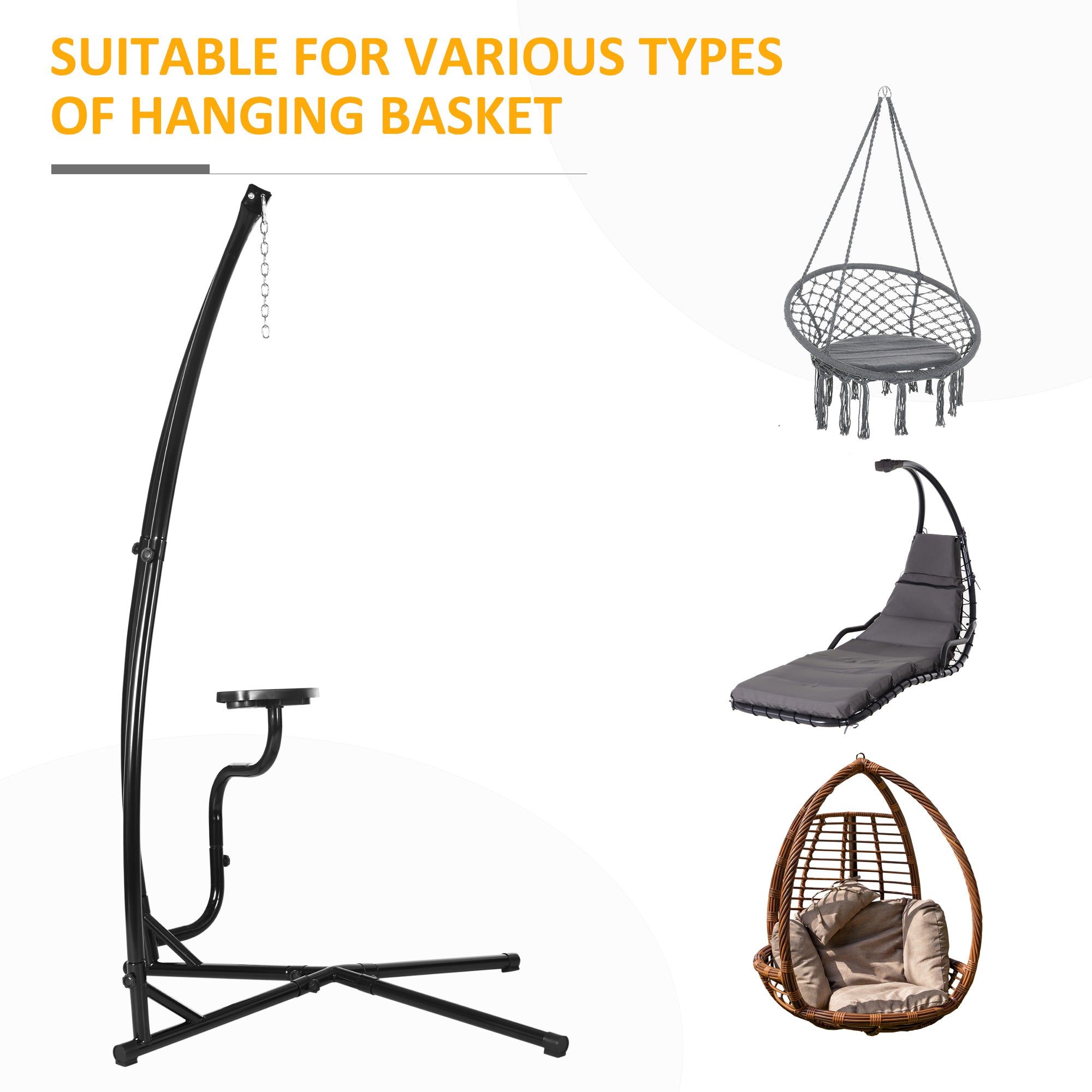 Outsunny Hammock Chair Stand Only, Metal C-Stand for Hanging Hammock Chair with Tray for Indoor, Outdoor, Porch, Patio, Black